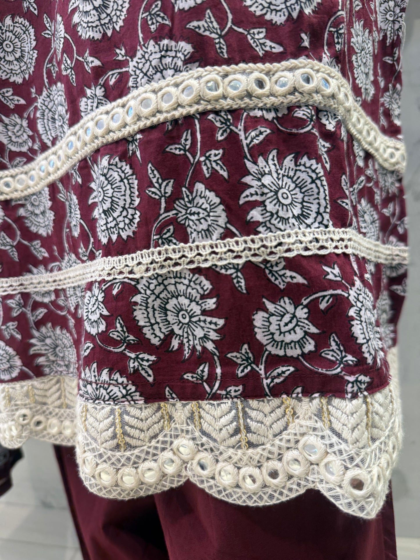 Printed Pure Cotton Kurti With Lace Detail Pant and Dupatta