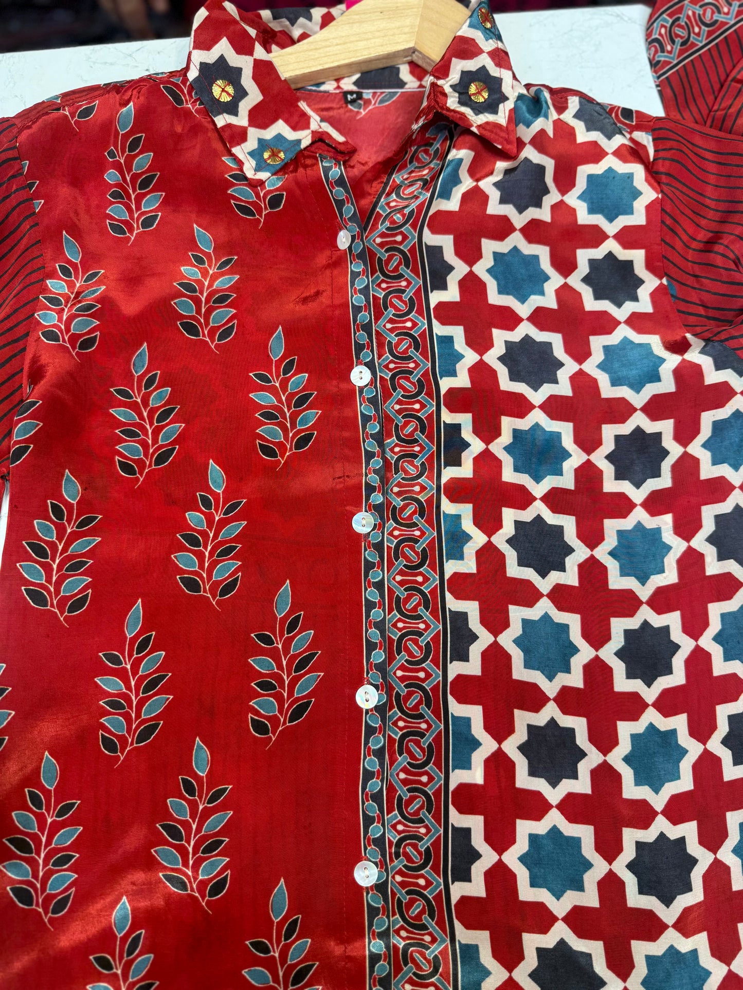 Red Printed Crepe Tunics Top