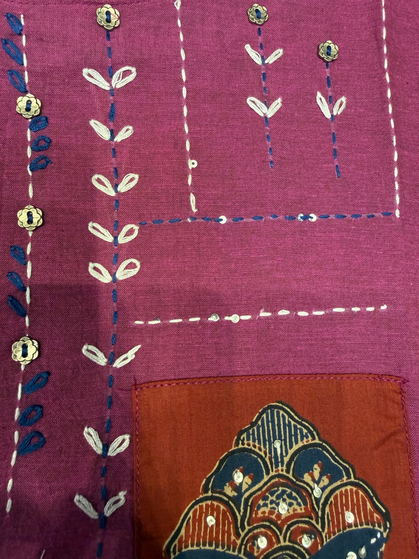 Premium Magenta Pure Cotton Embroidered Kurti- HSC1167