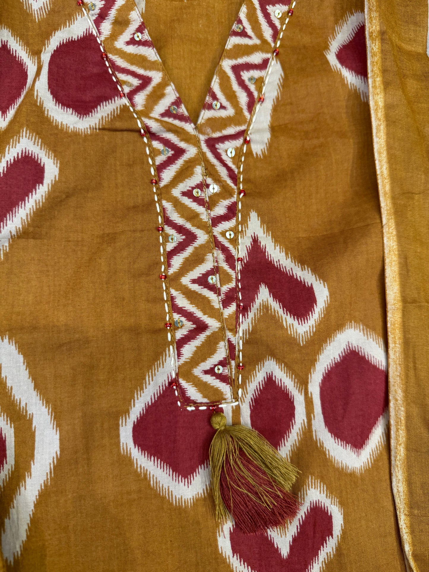 Mustard Cotton Kurti with Pant and Dupatta - HSC1173