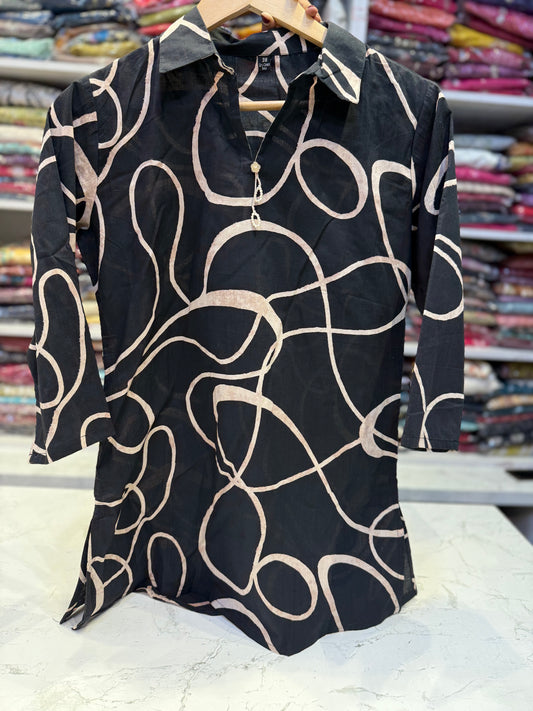 Printed Black Pure Cotton Short Top