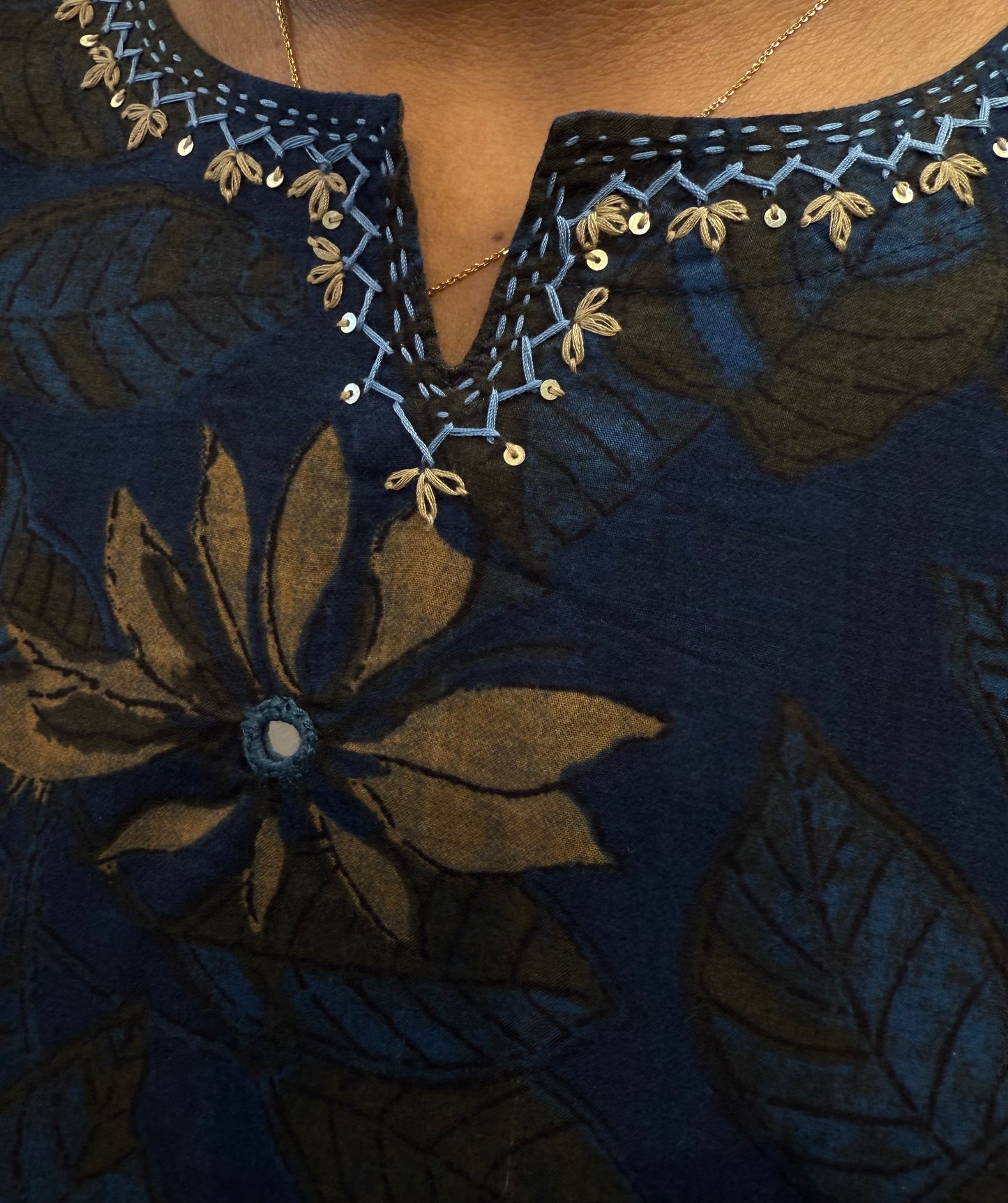 Indigo Blue Natural Print floral Kurti