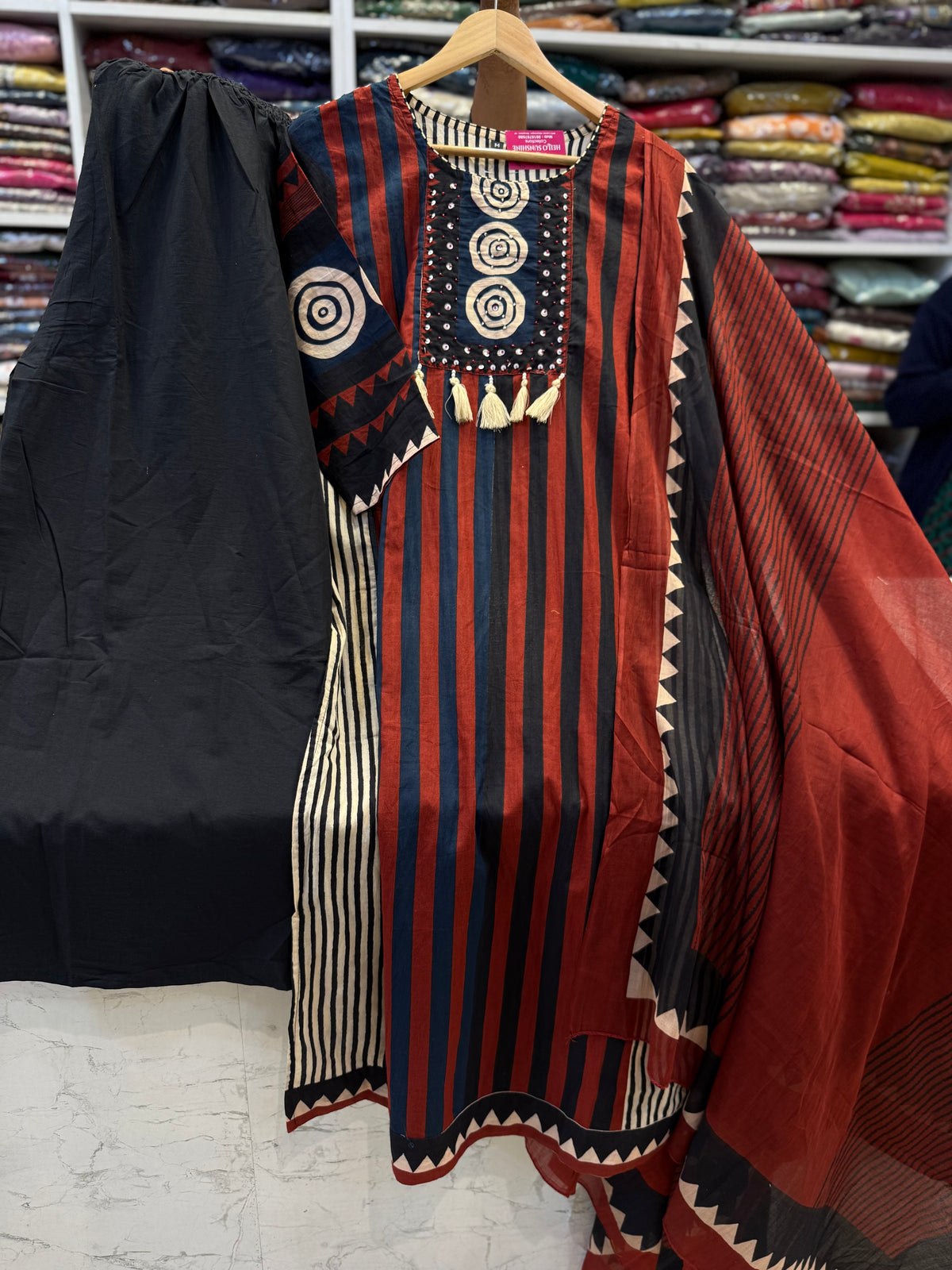 Printed Marron Kurti With Palzoo Pant -HSC1312