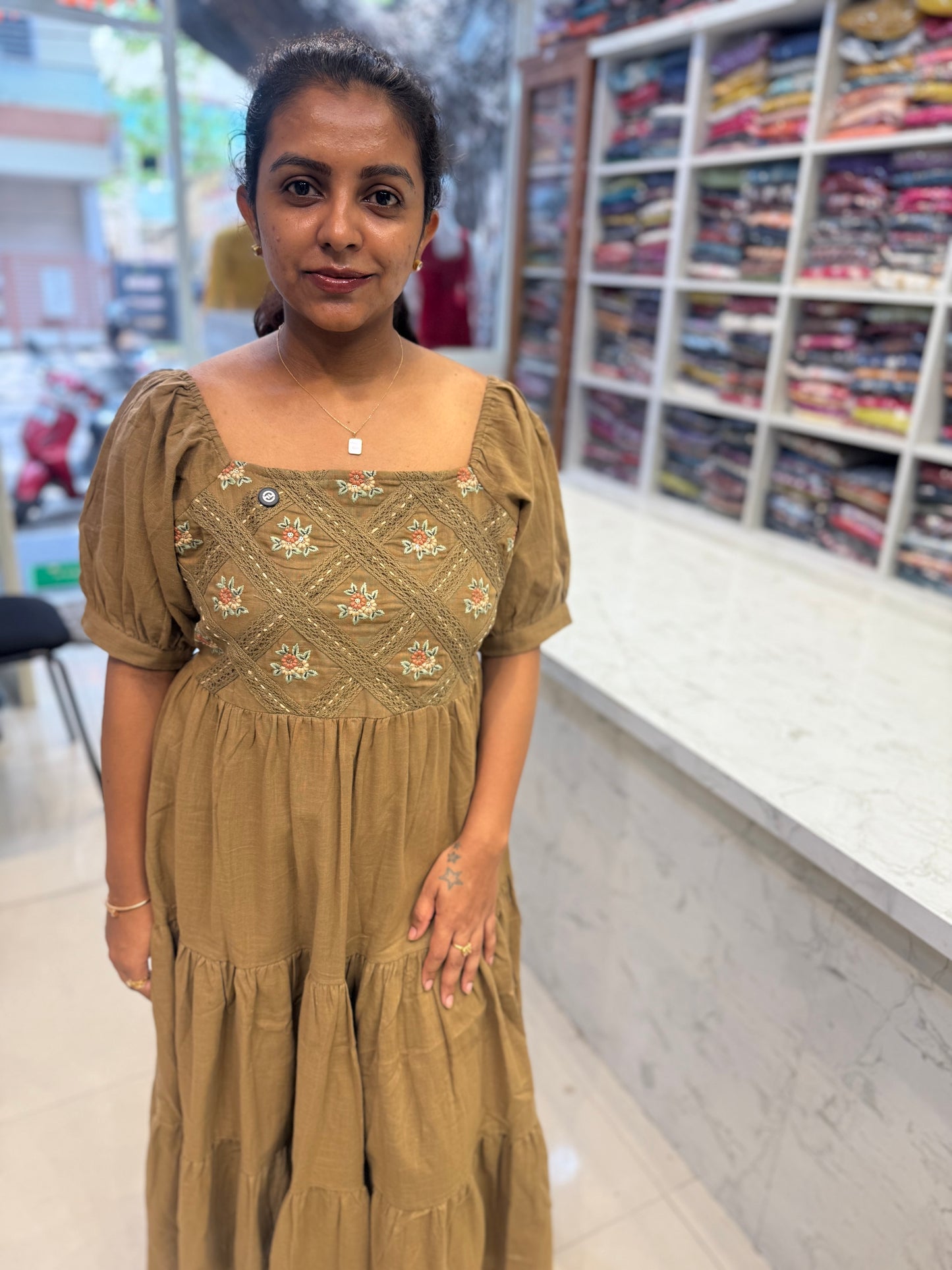 Pure Cotton Tiered Flared Dress-HSC20