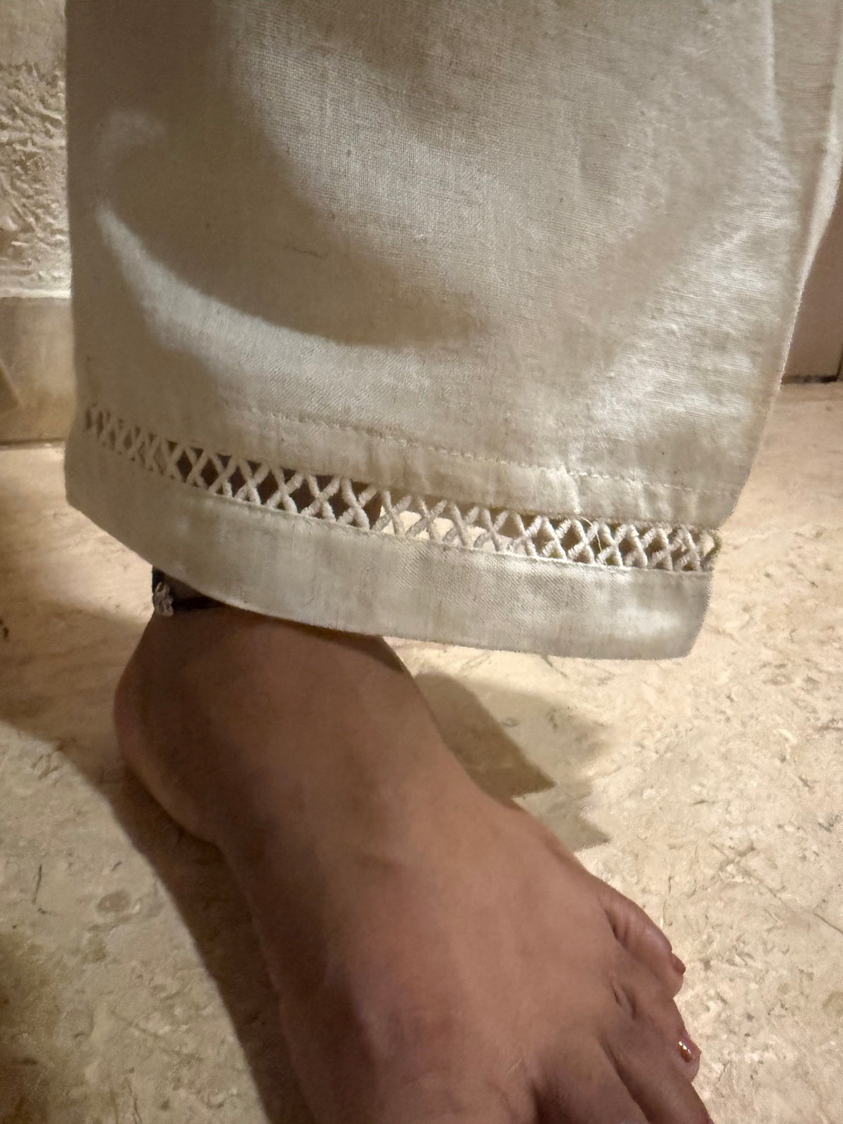 Cutwork Half White Pure Cotton Flex Co-ords Set - HSC1183