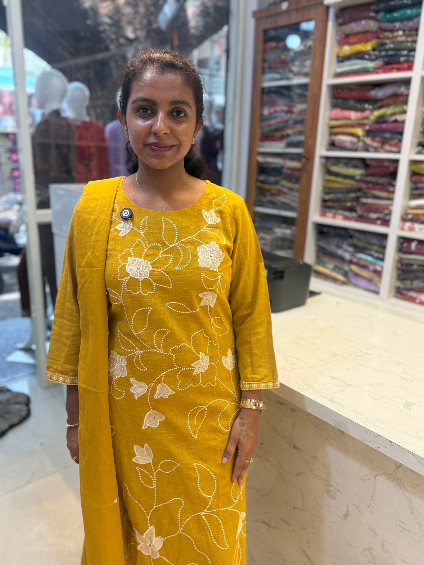 Mustard Embroidery Kurti With Pant and Dupatta