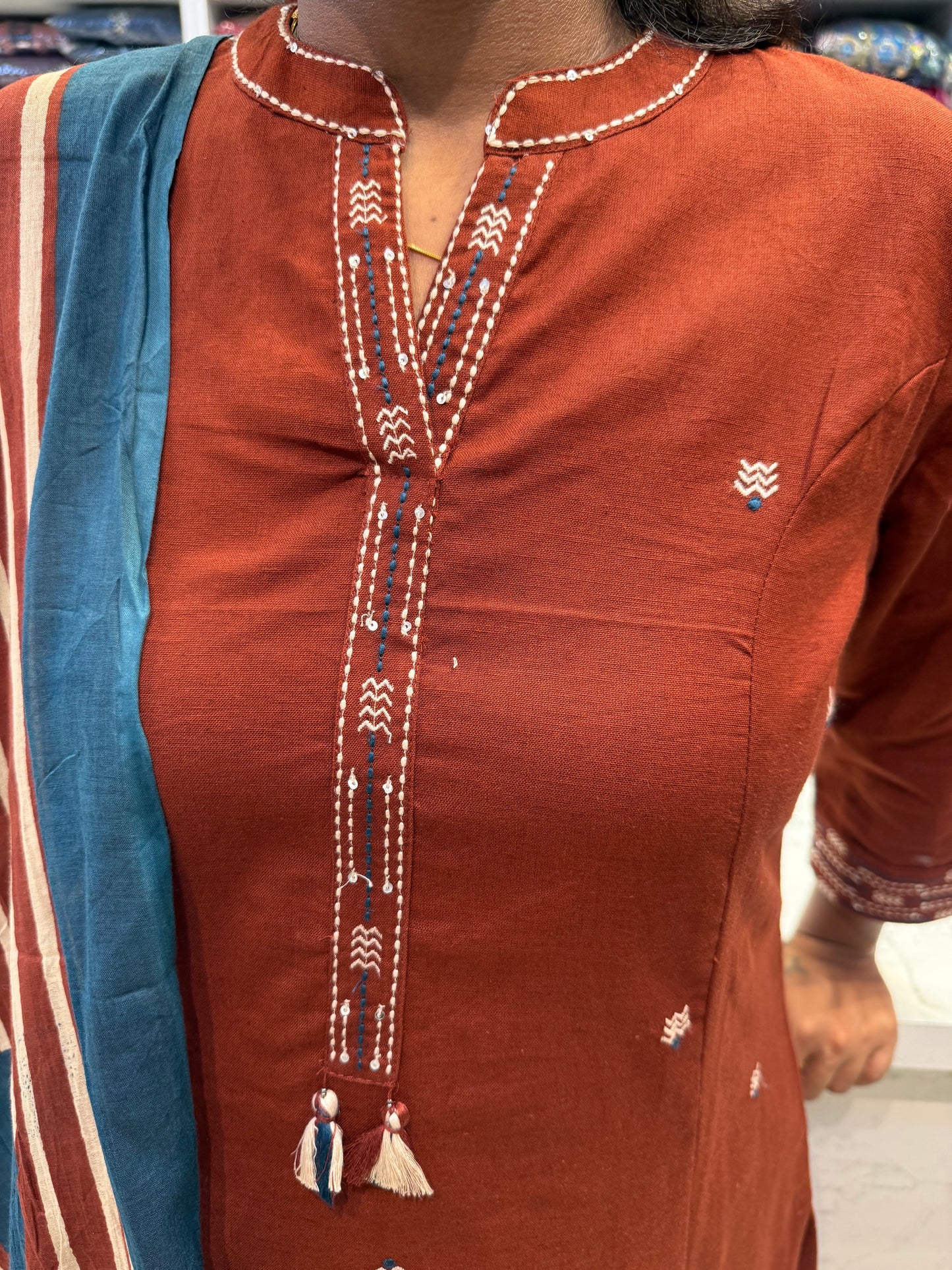 Brown Pure Cotton With Printed Dupatta and Pant