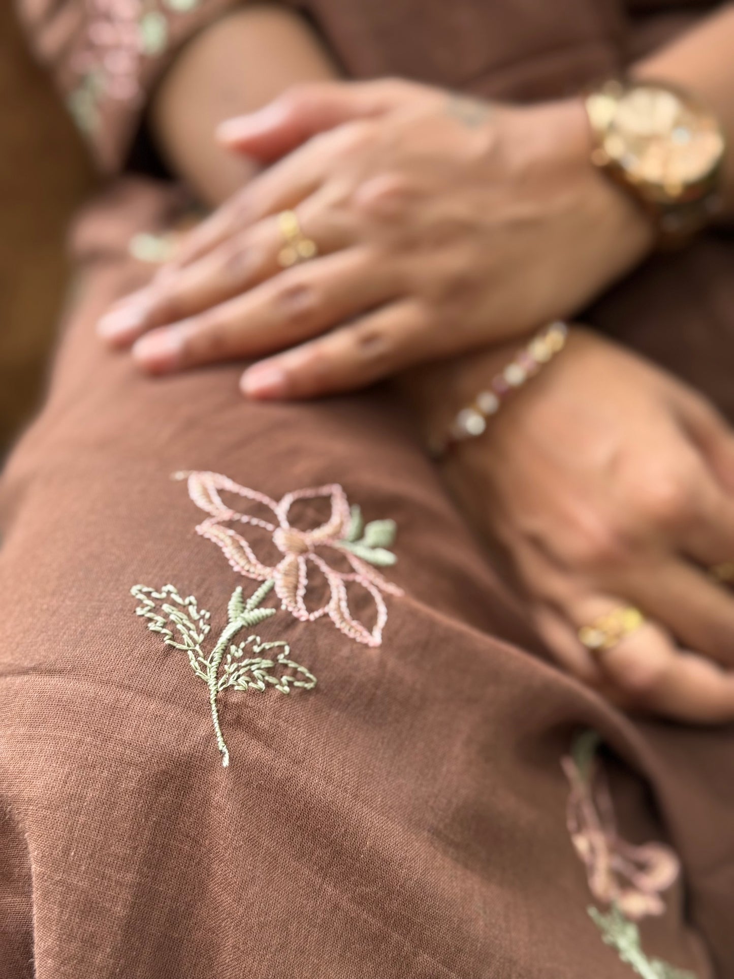 Brown Embroidery Pure Cotton Kurti With Pant and Dupatta - HSC1171