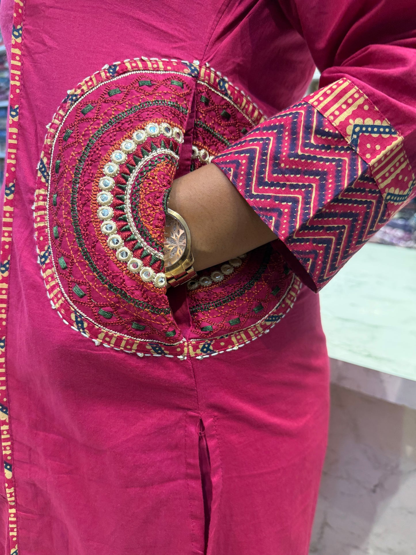 Two sides Pink cotton Kurti With pant and Dupatta