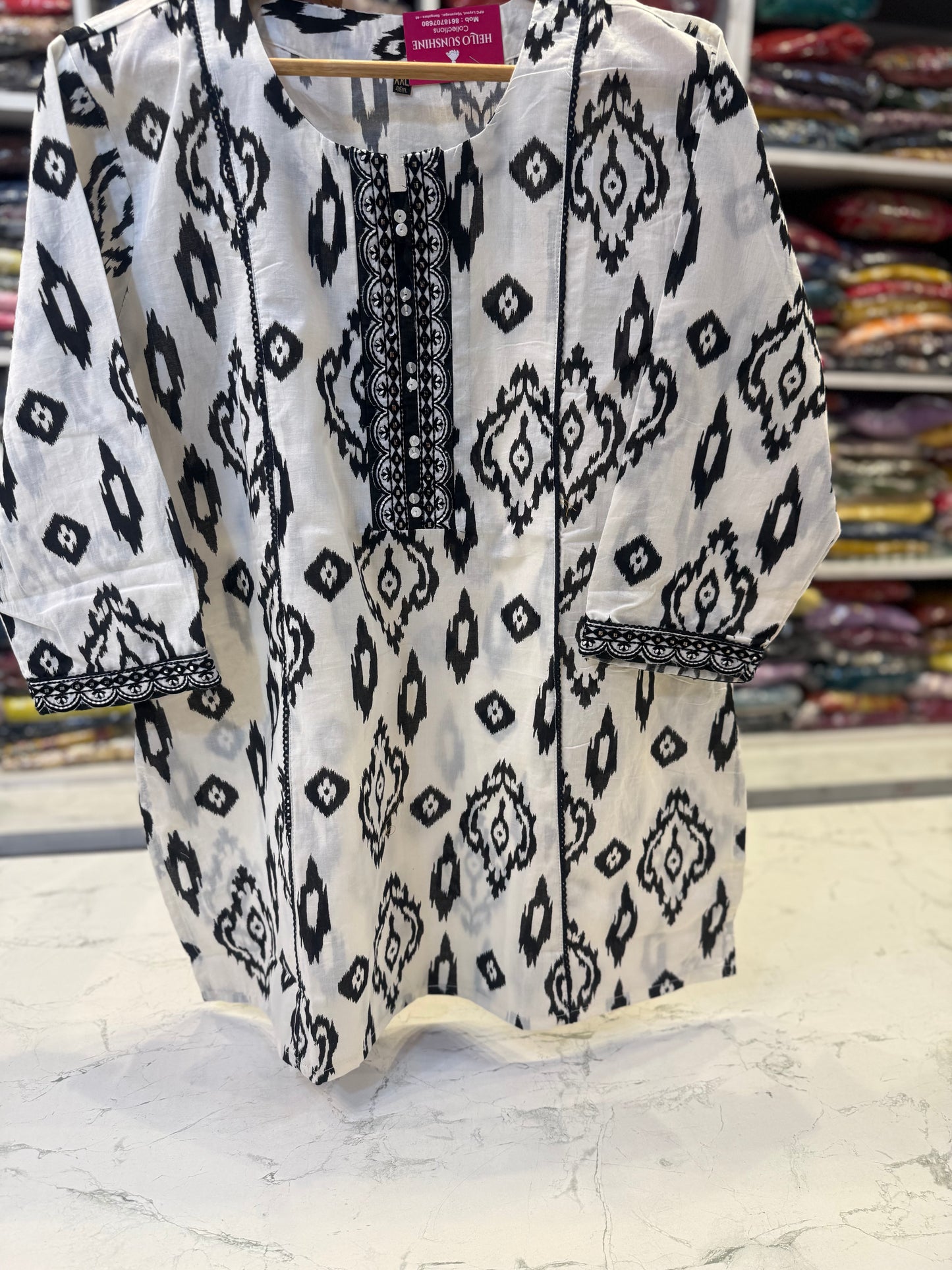 White Printed Pure Cotton Tunics Top - HSC1148