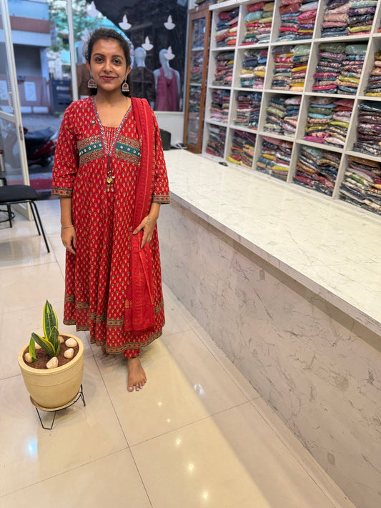 Alia cut Cotton Kurti With pant and Dupatta