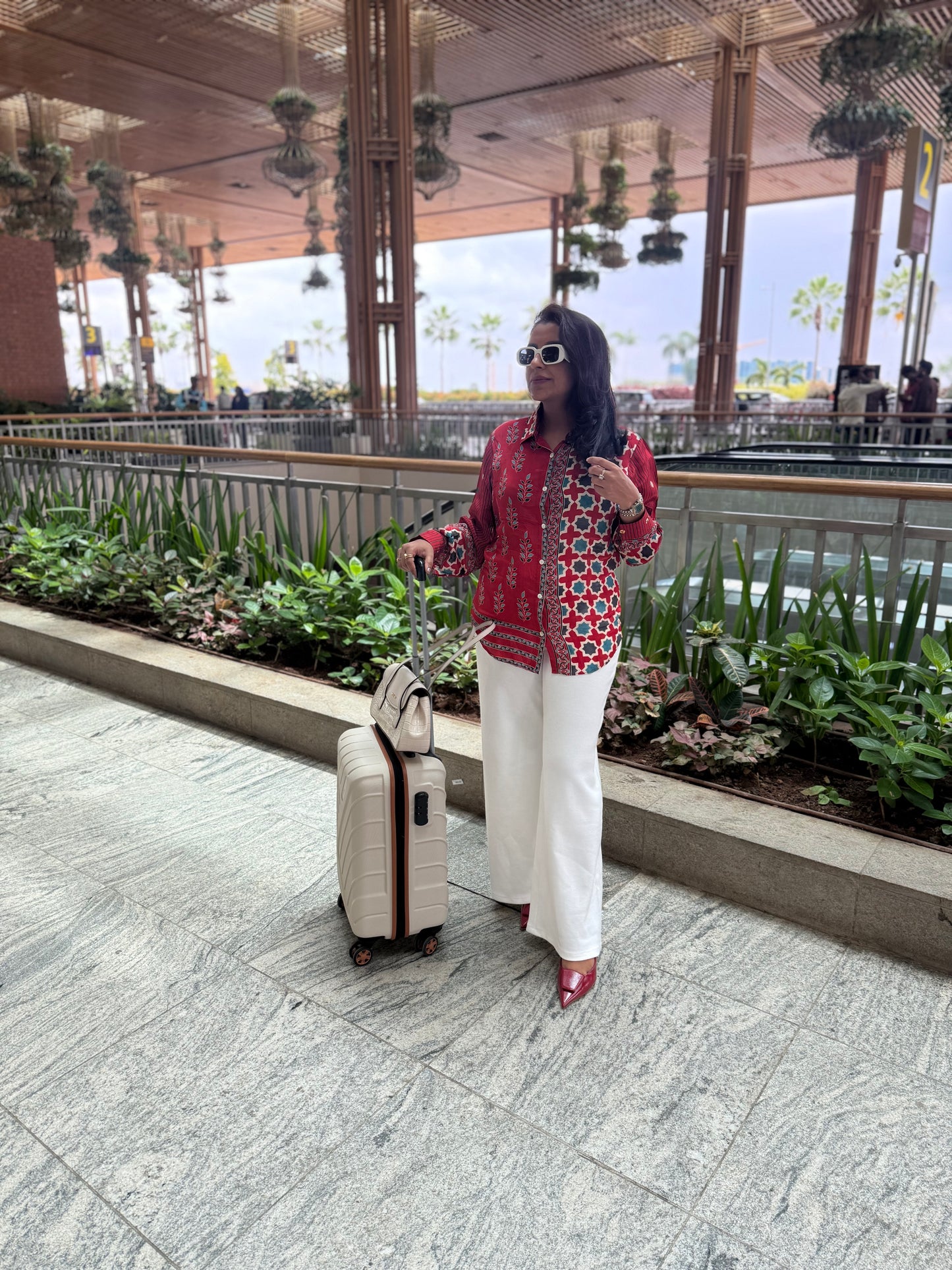 Red Printed Crepe Tunics Top