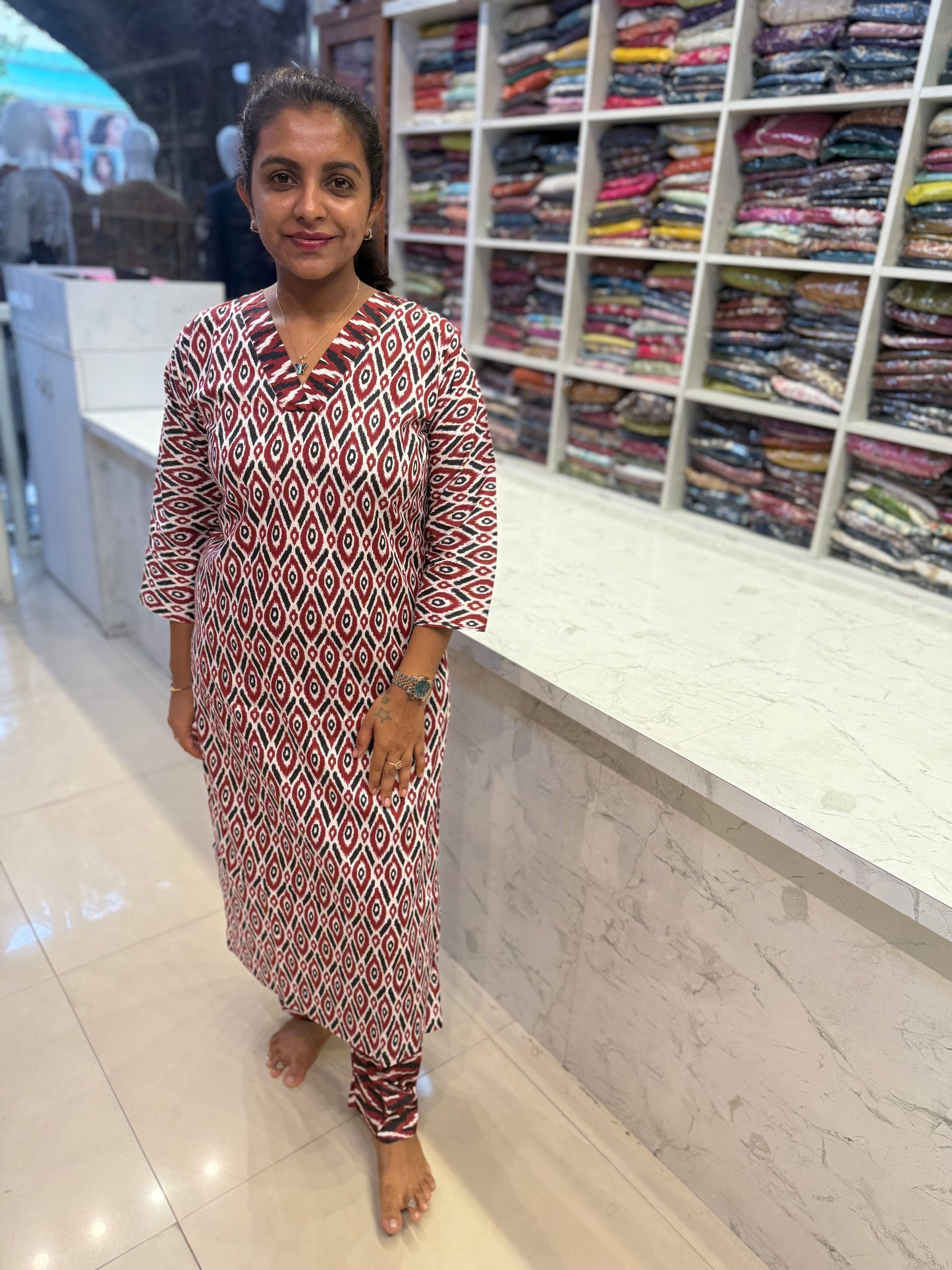 V neck Printed Cotton Co-ords Set