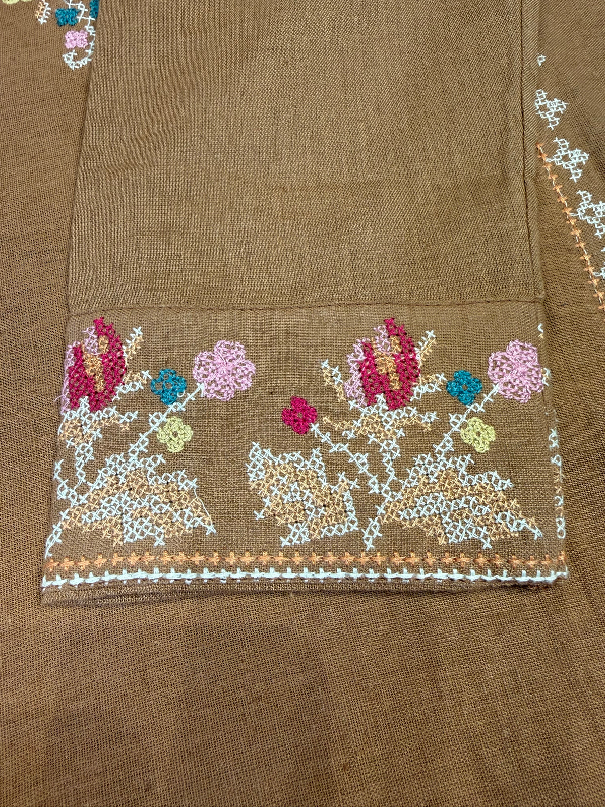 Tan Embroidery Crossstitch Pure Cotton Flex Co-ords Set -HSC1230