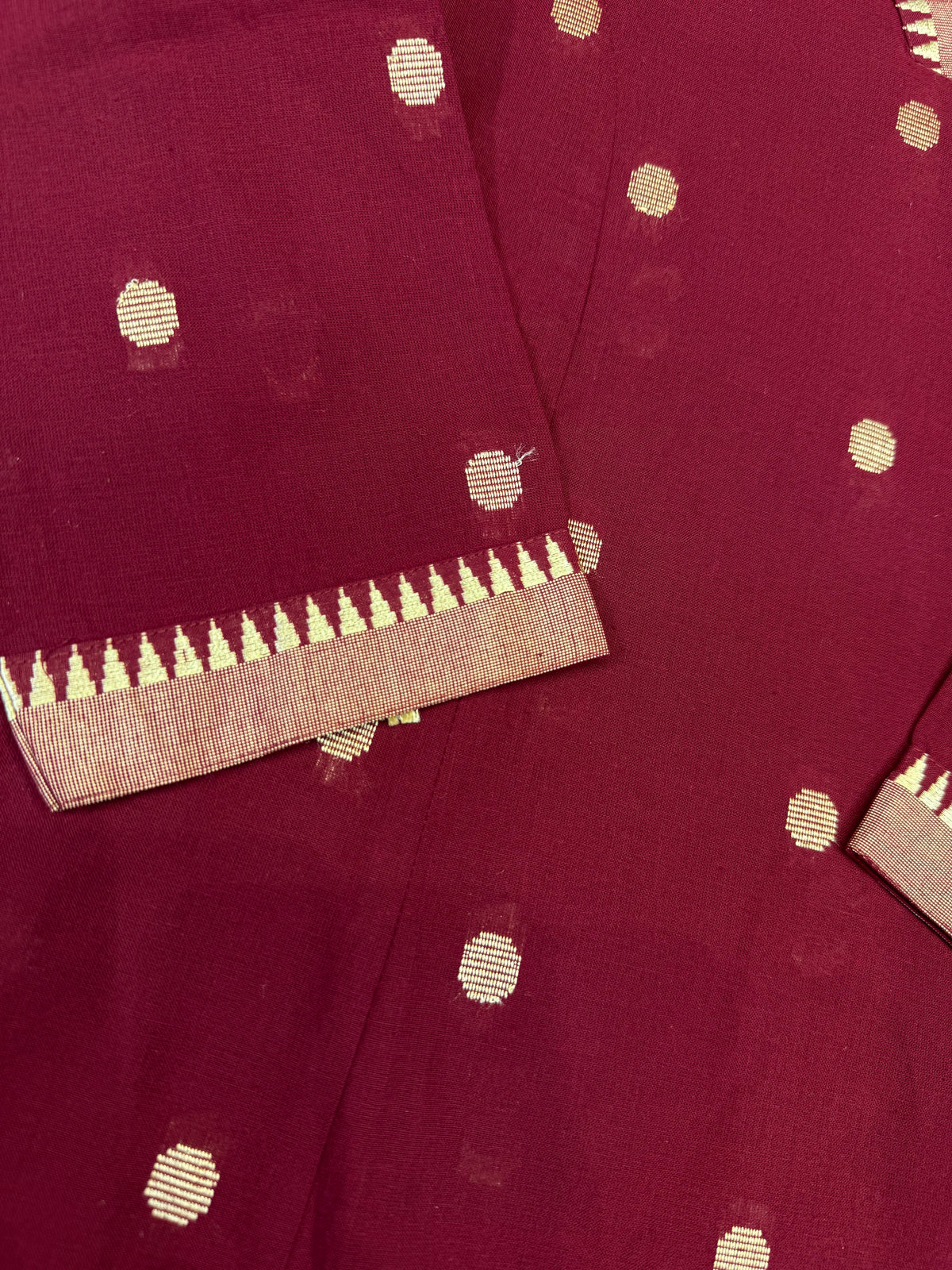 Marron Zari Butta Pure Handloom Kurti With Pant and Dupatta -HSC1268