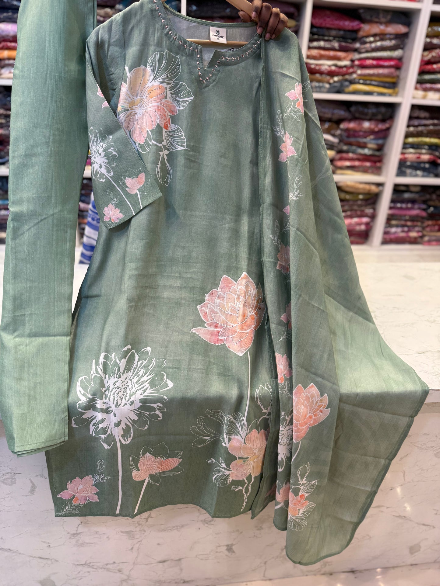 Green Semi party wear Kurti with pant and Dupatta-HSC31