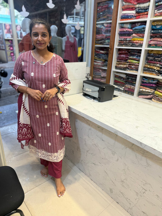 Pure Cotton Kurti With Pant and Dupatta