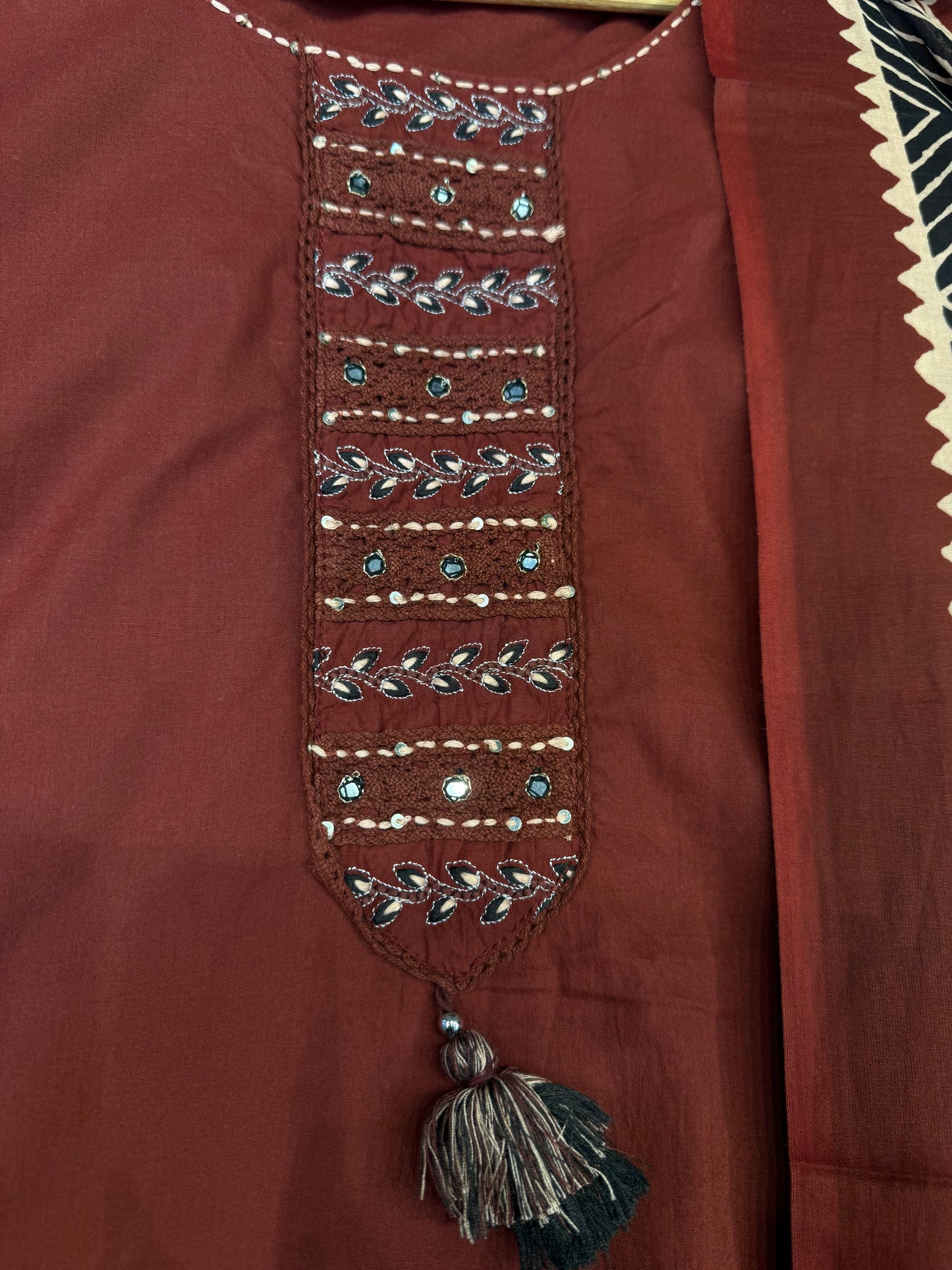 Brown Pure Cotton Kurti With pant and dupatta -  HSC 1153