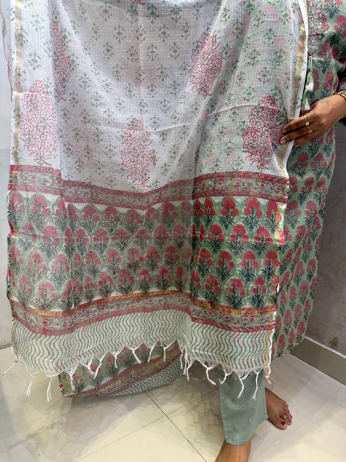 Printed Pure Cotton Kurti With Kota Doria Dupatta -HSC1322