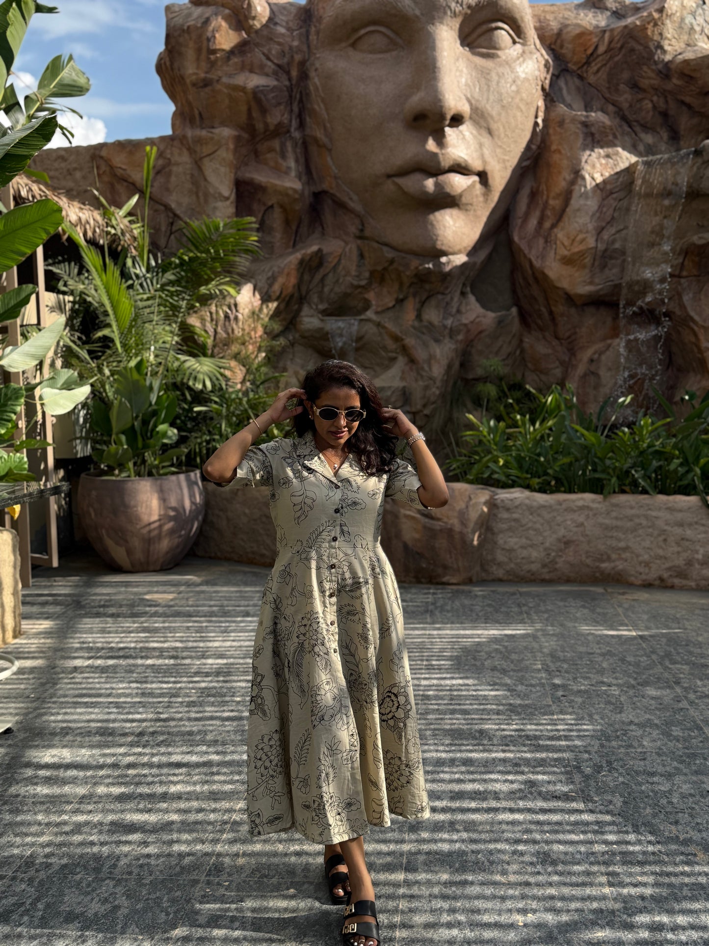 Printed A-line Pure Cotton Gown-HSC173