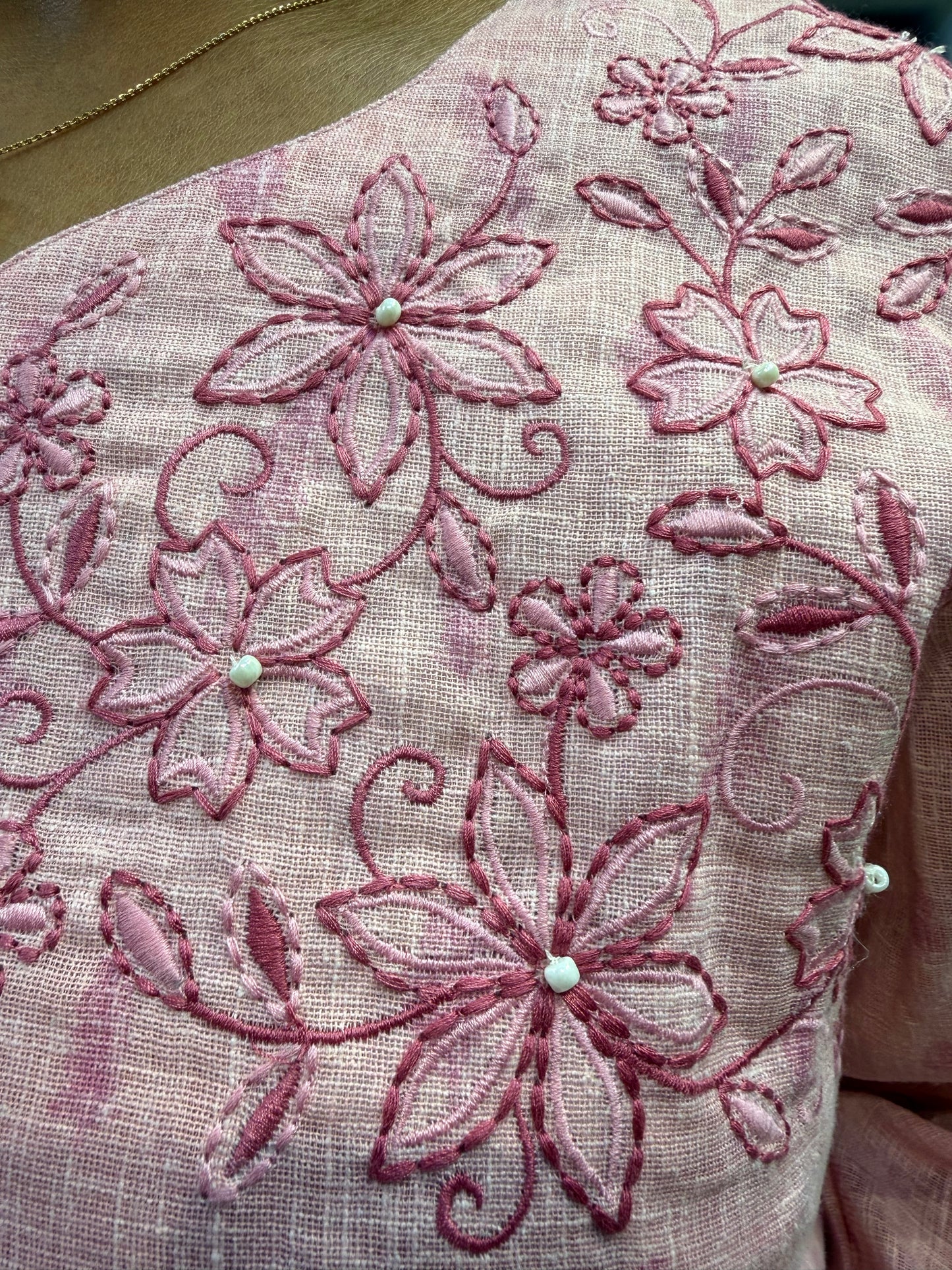 Pure Linen Pastel Pink Kurti With Pant and Dupatta-HSC75