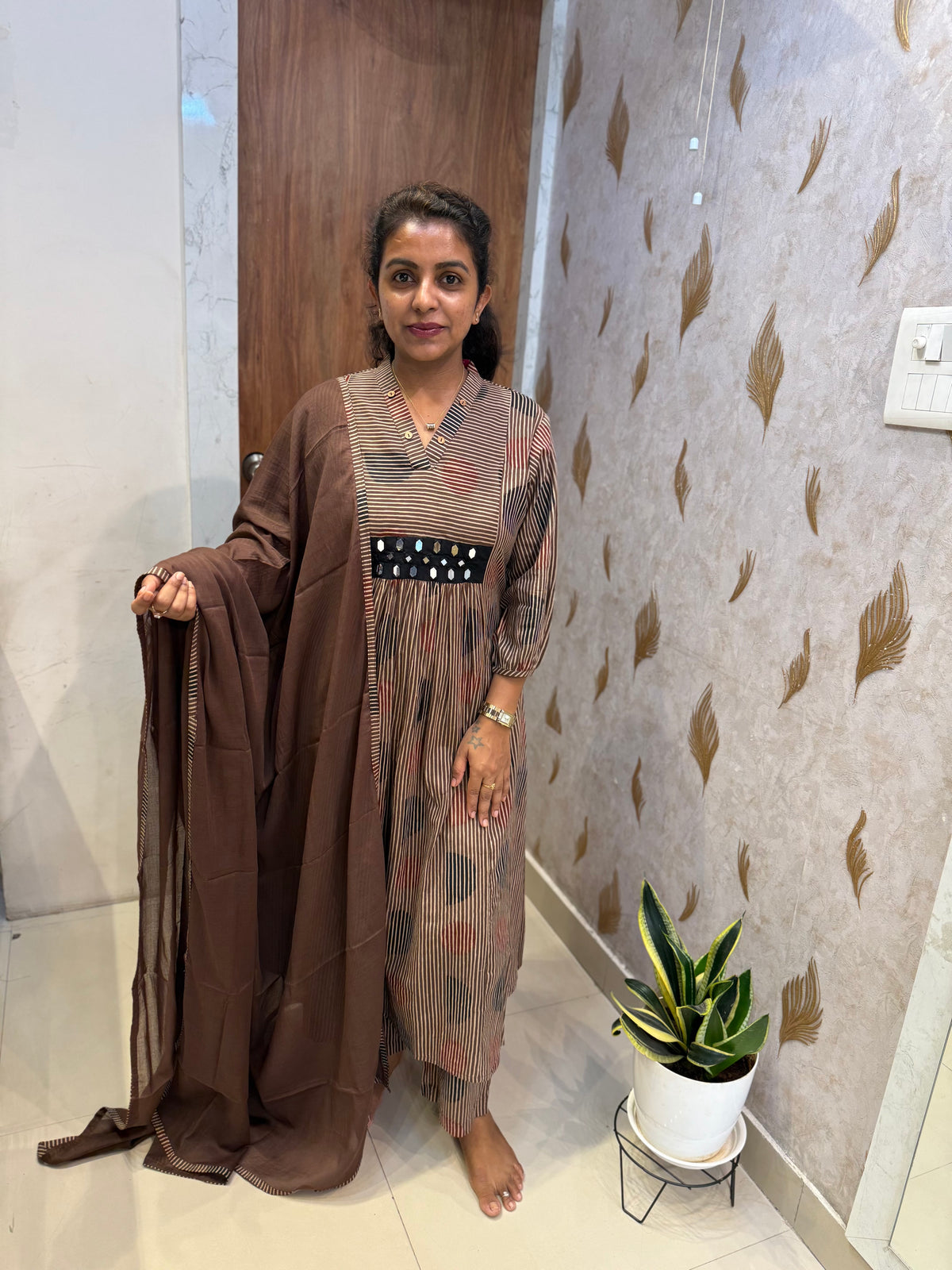Stripes Pure Cotton Kurti With Pant and Dupatta -HSC1278