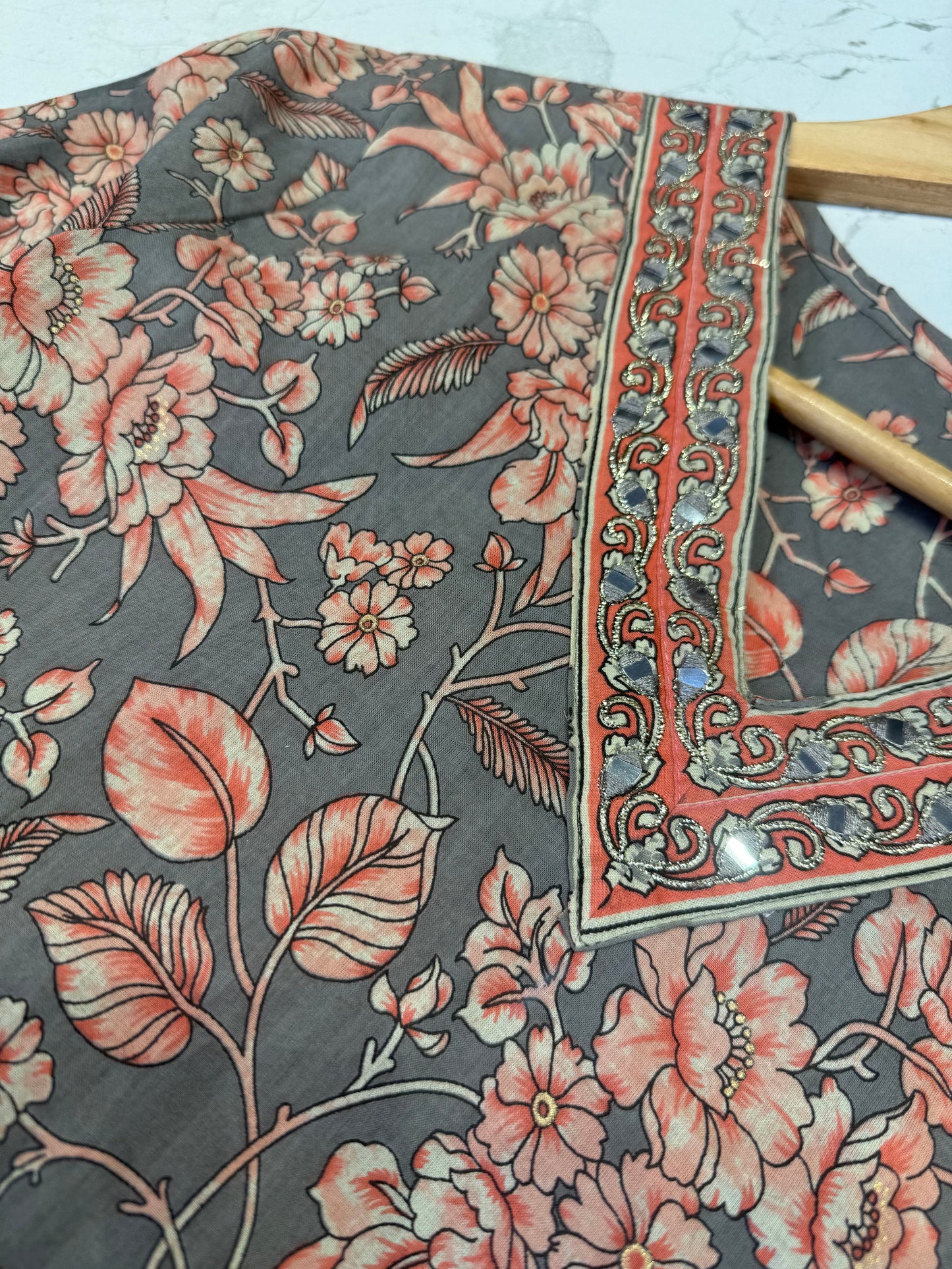 Grey Floral Cotton Tunic Top