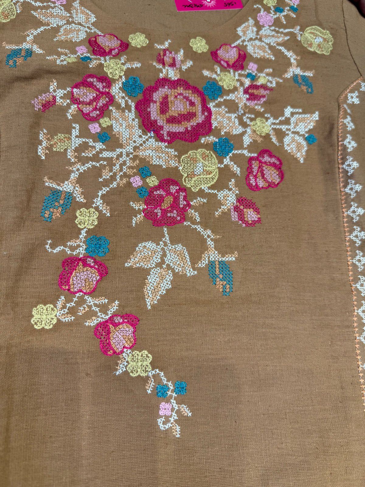 Tan Embroidery Crossstitch Pure Cotton Flex Co-ords Set -HSC1230