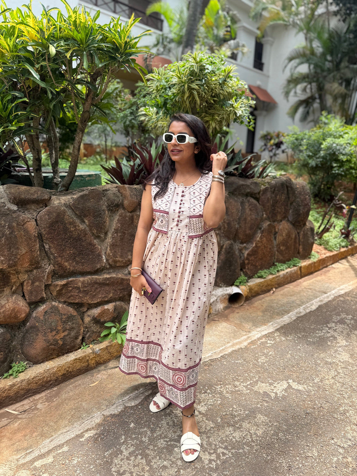 Floral Printed A-line Pure Cotton Dress -HSC1164