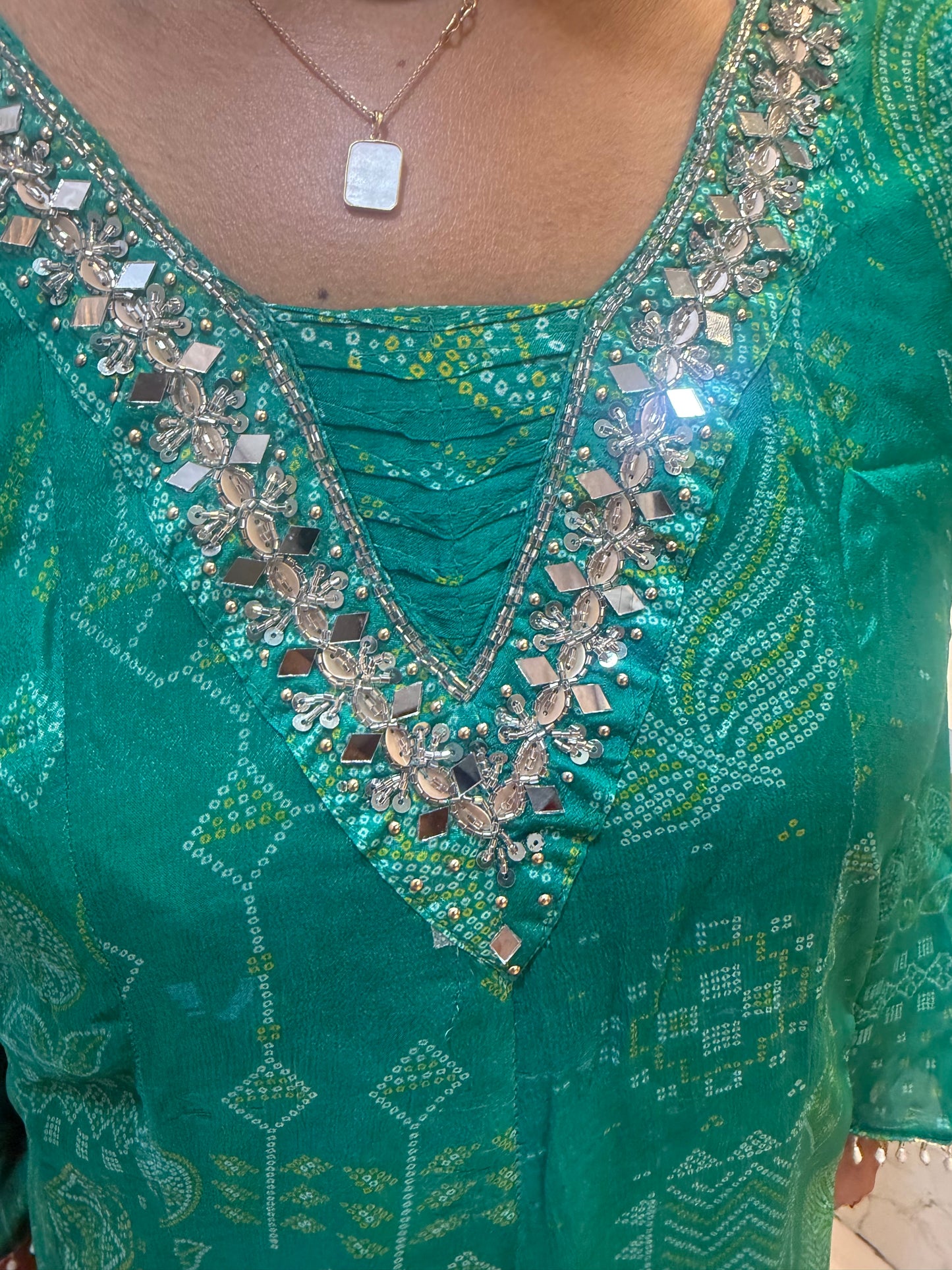 Pure Chinnon Green A-line printed Kurti With Pant and Dupatta-HSC44
