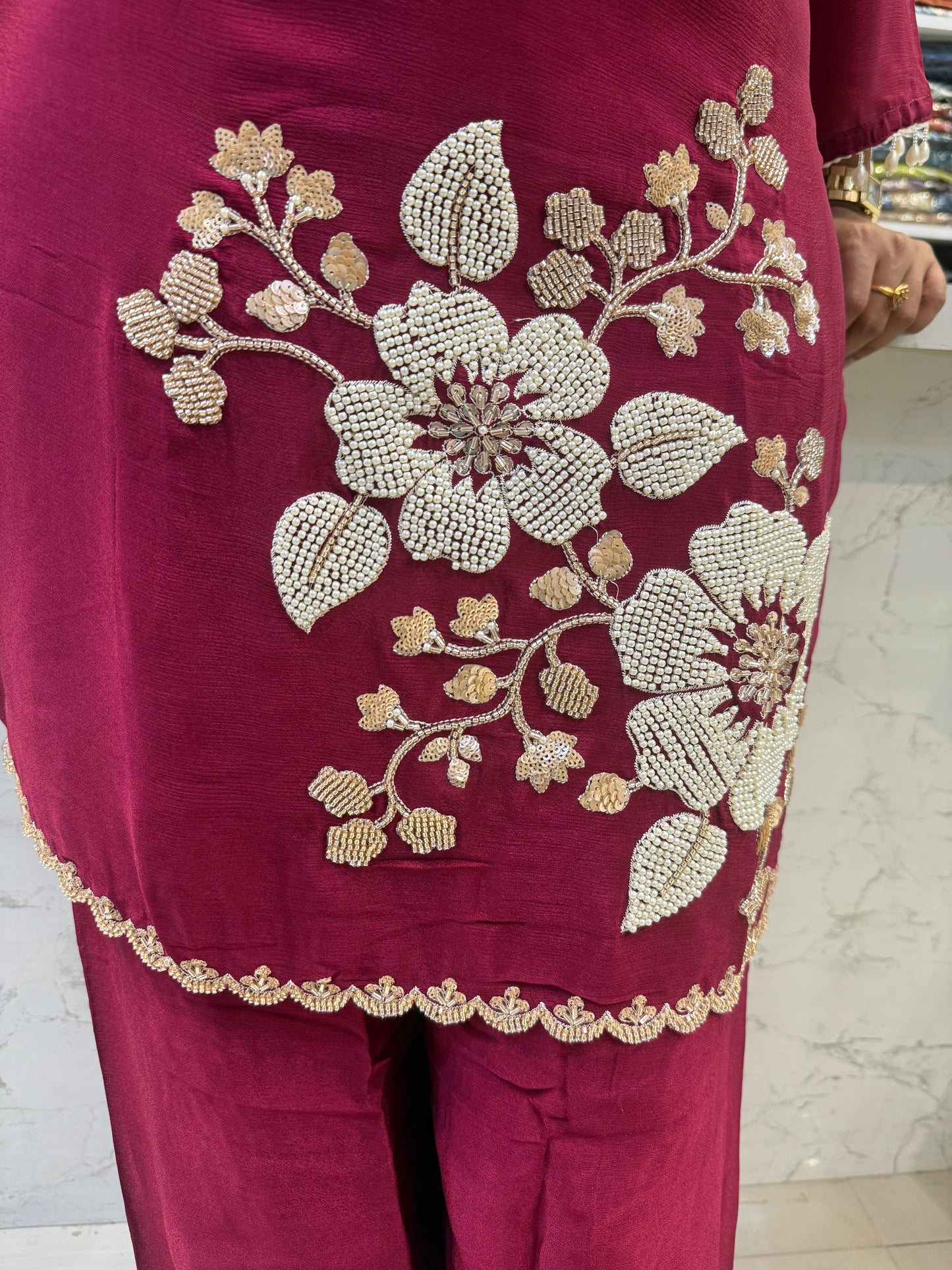 Designer Wear Handwork Kurti With Divider Pant and Dupatta-HSC39