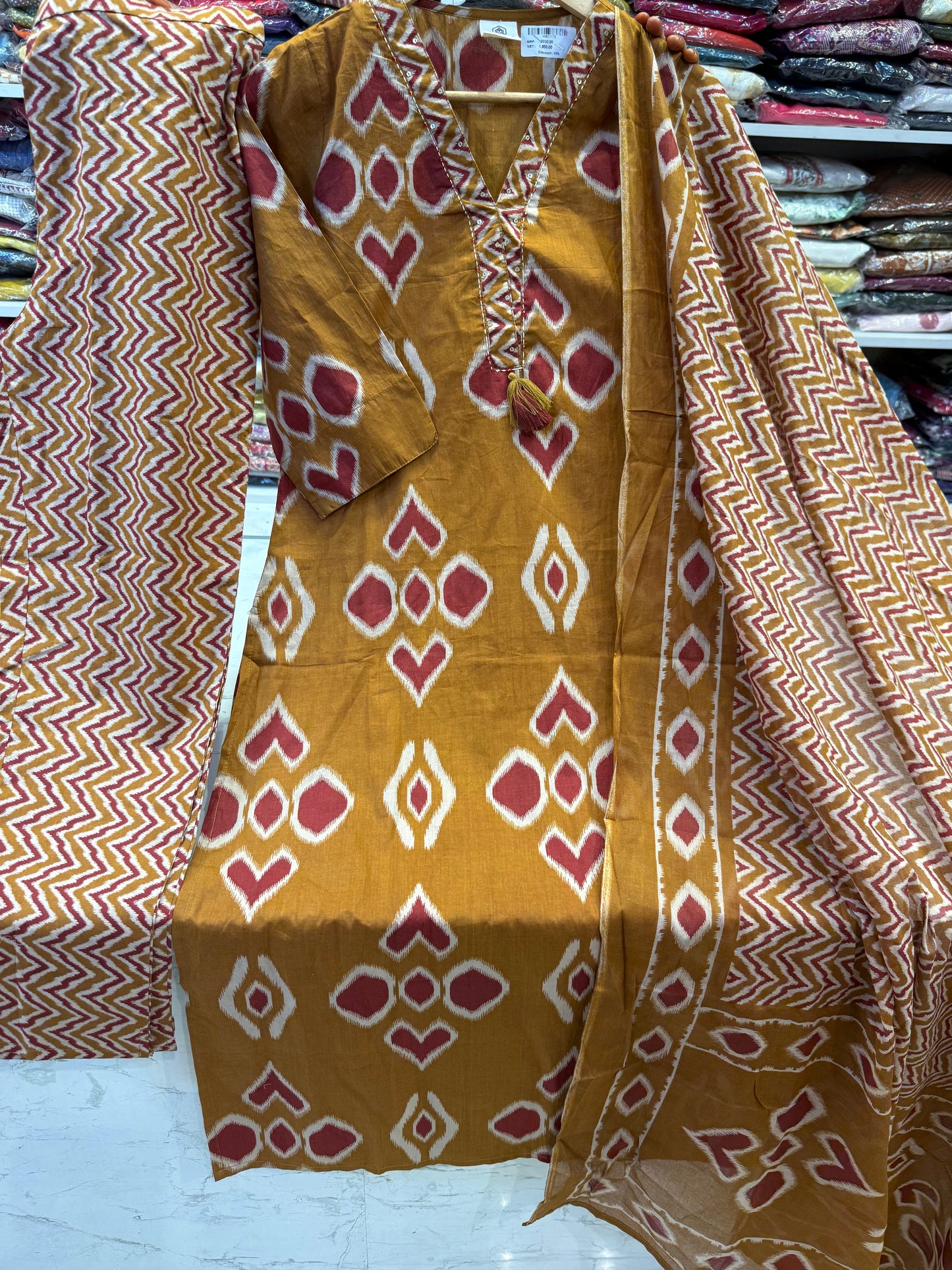 Mustard Cotton Kurti with Pant and Dupatta - HSC1173