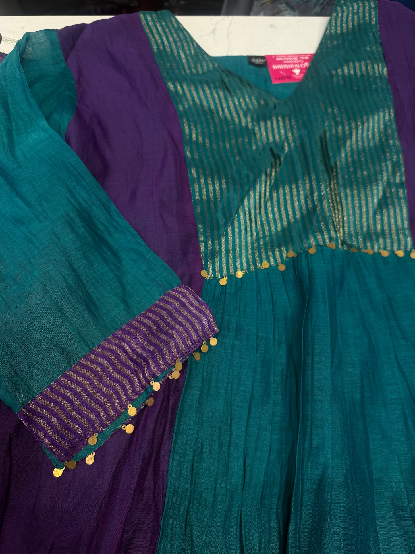Blue with Purple Pure Banarasi Mul Chanderi Kurti With Pant and Dupatta