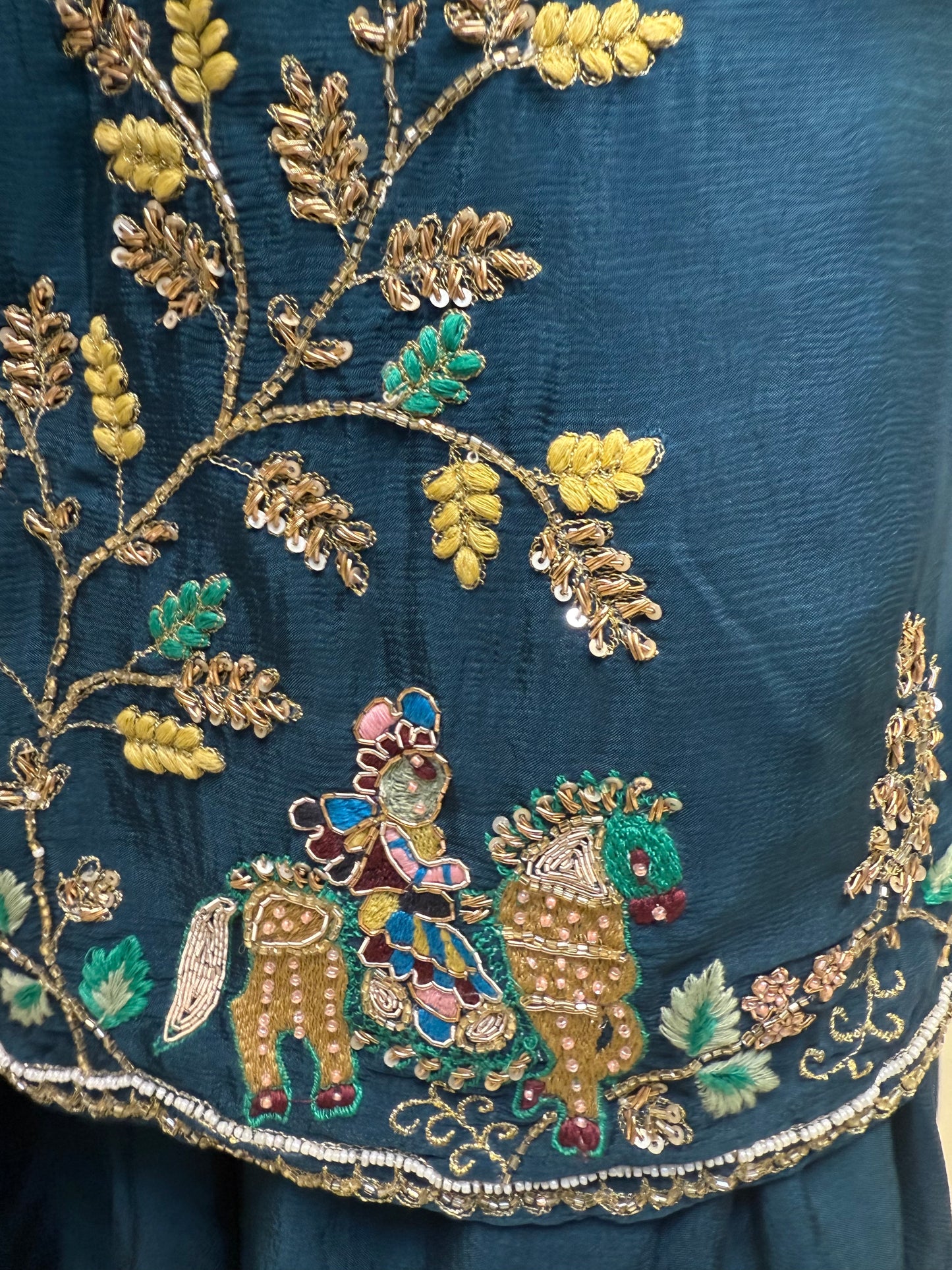 Blue Hand Embroidery Pure Chinnon Sharara Set
