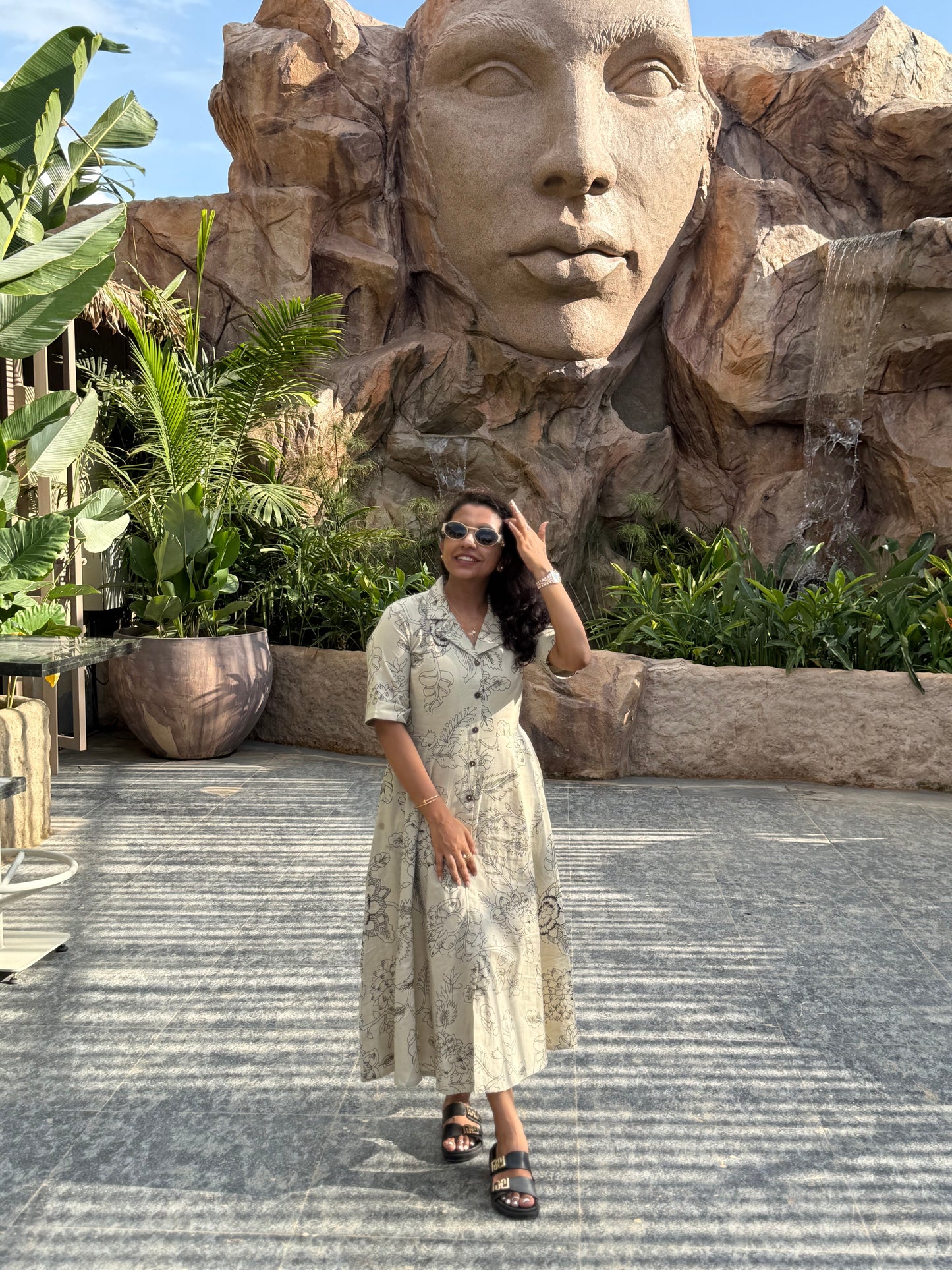 Printed A-line Pure Cotton Gown-HSC173