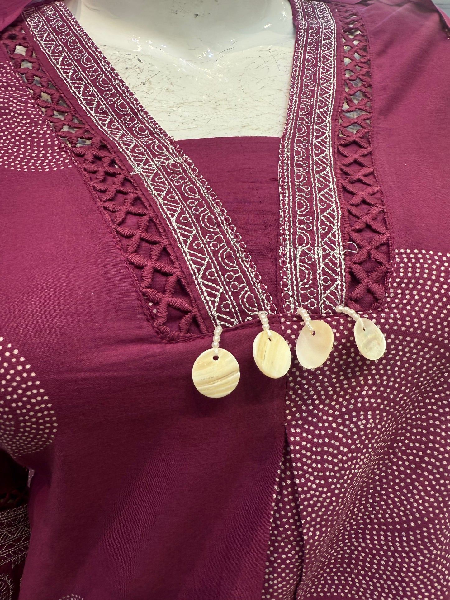 Lace Detail Cotton Kurti With Pant and Dupatta
