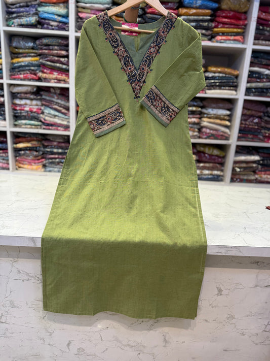 Parrot Green Pure Cotton Kurti