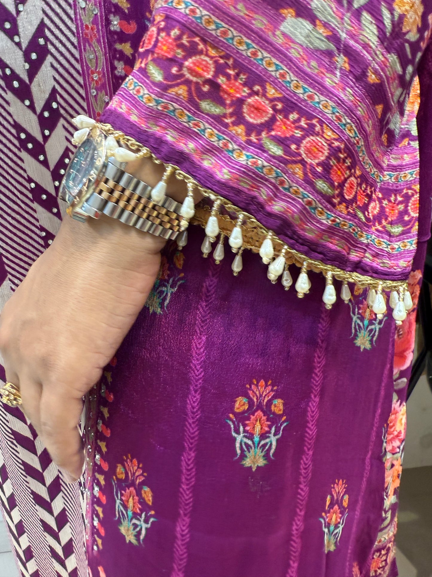 Purple Designer A-line Kurti With Pant and Dupatta-HSC46