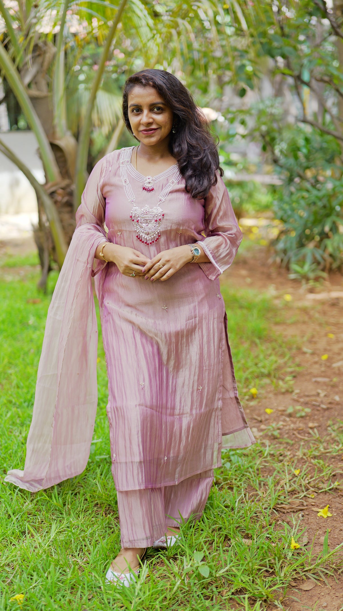 Jewel Pure Crush Tissue (Salsa Fabric) Kurti With Pant and Scallop Cutwork Dupatta -HSC1211