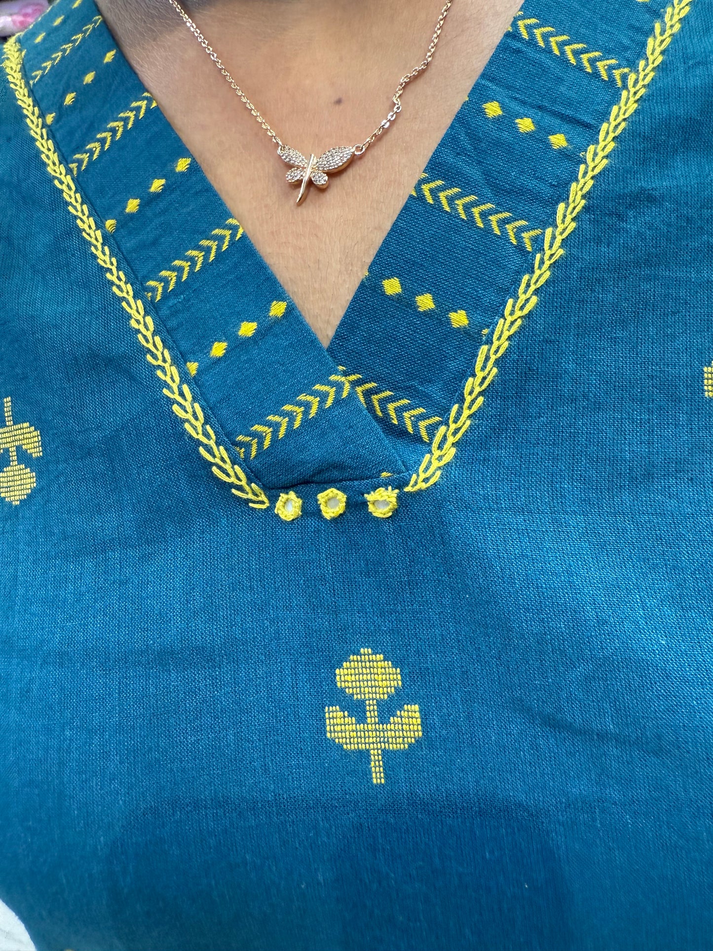 Teal Blue Pure Handloom Cotton Kurti