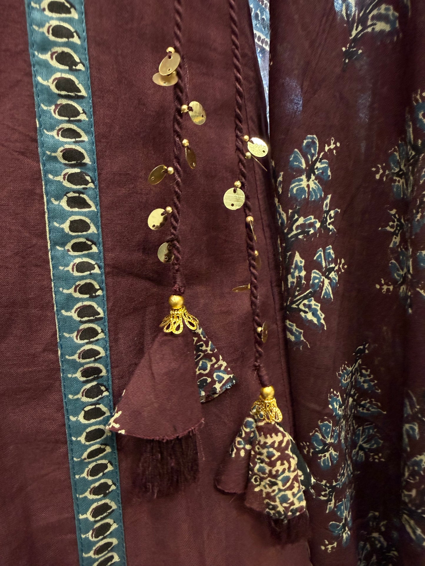Wine Shoulder Anarkali Pure Cotton Hand Embroidery Kurti With Pant and Dupatta-HSC165