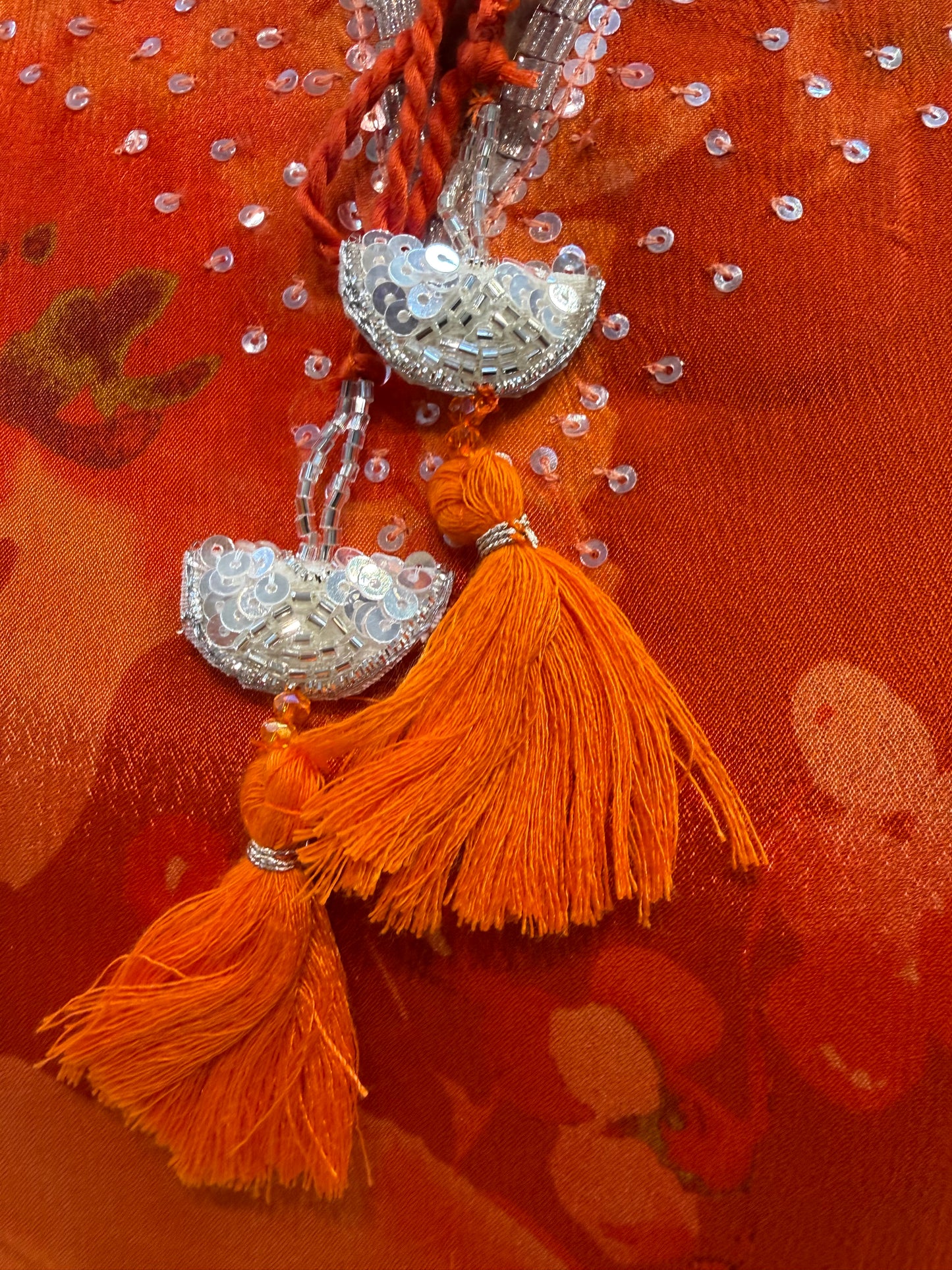 Orange Floral Pure Chinnon Kurti With Pant-HSC88