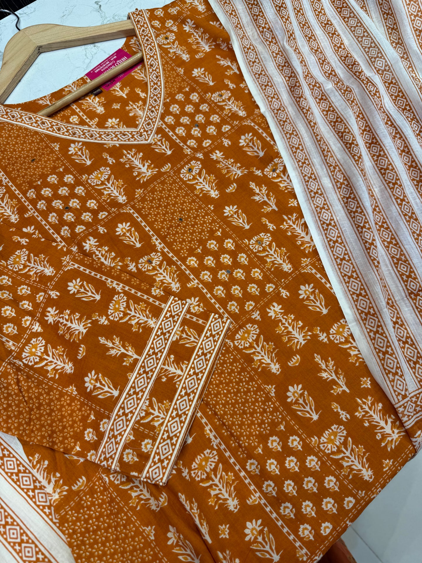 Printed Cotton Kurti with Pant and Dupatta -  HSC1149