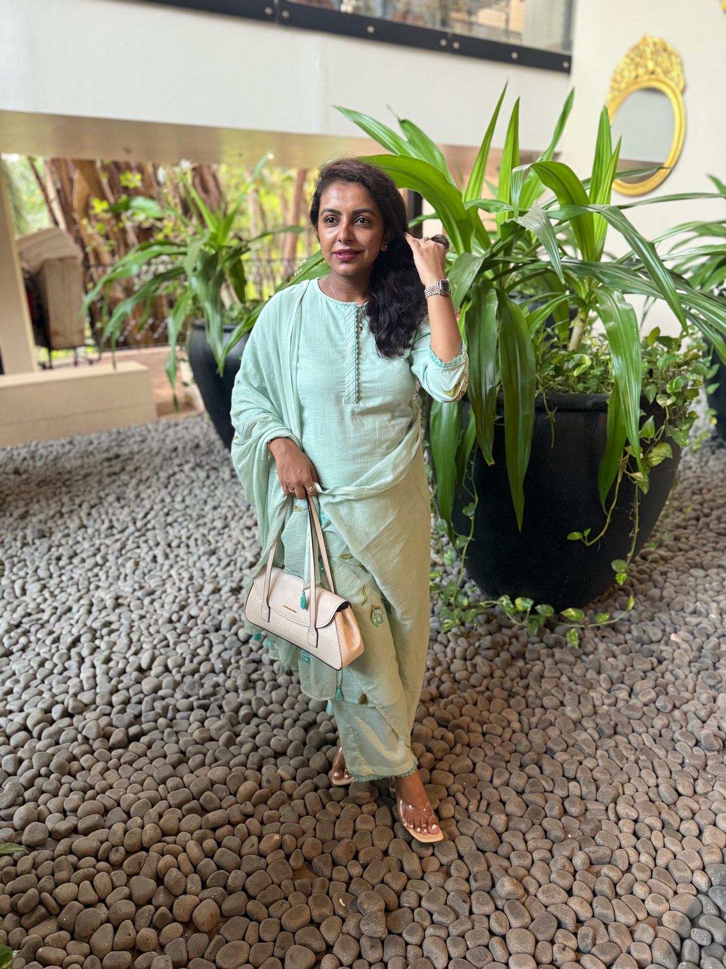 Brush Painted Pure Cotton Kurti With Pant and Dupatta