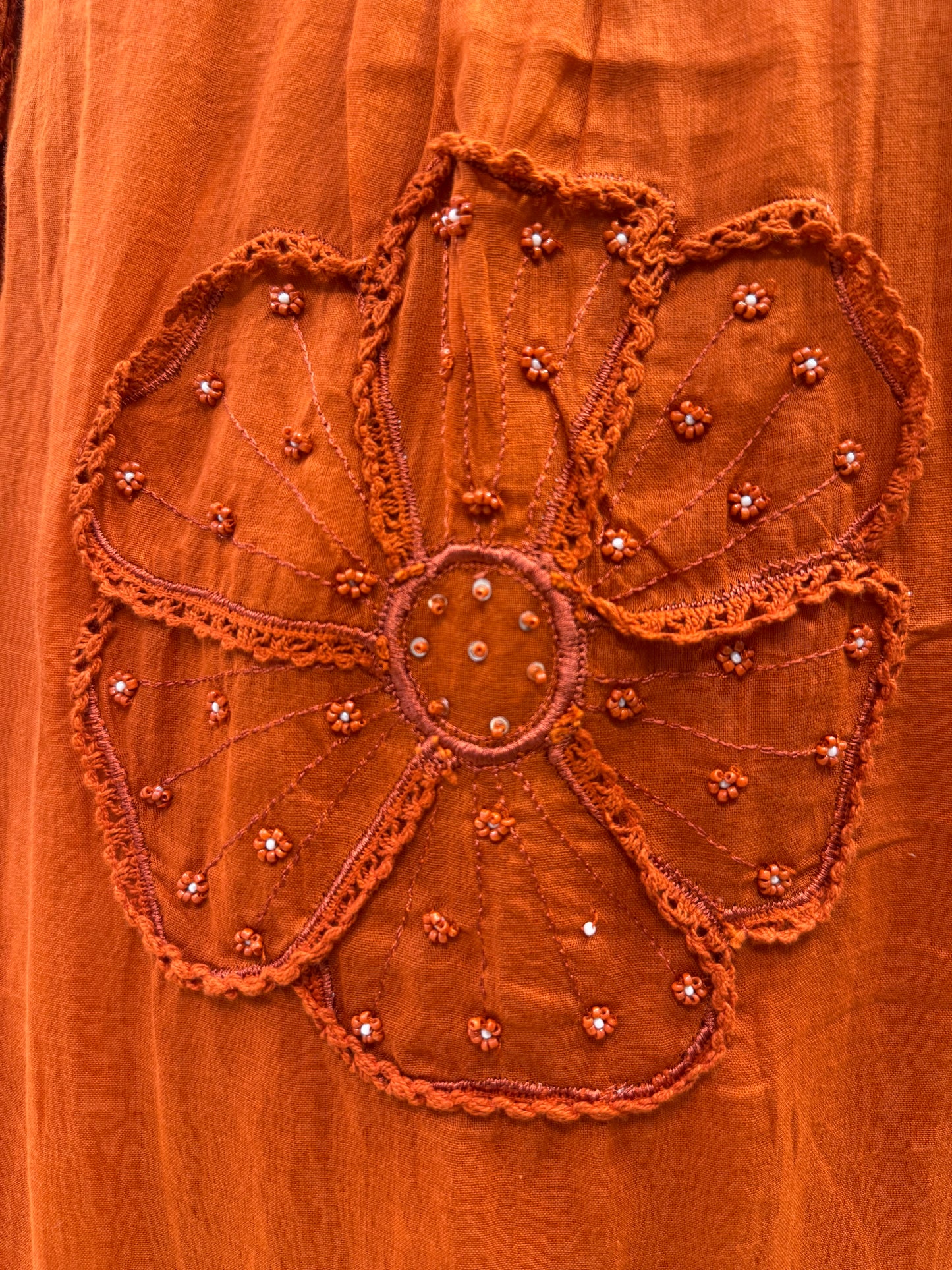 Rust Orange Pure Mul Cotton Embroidery Flower Kurti With Pant and Dupatta-HSC78