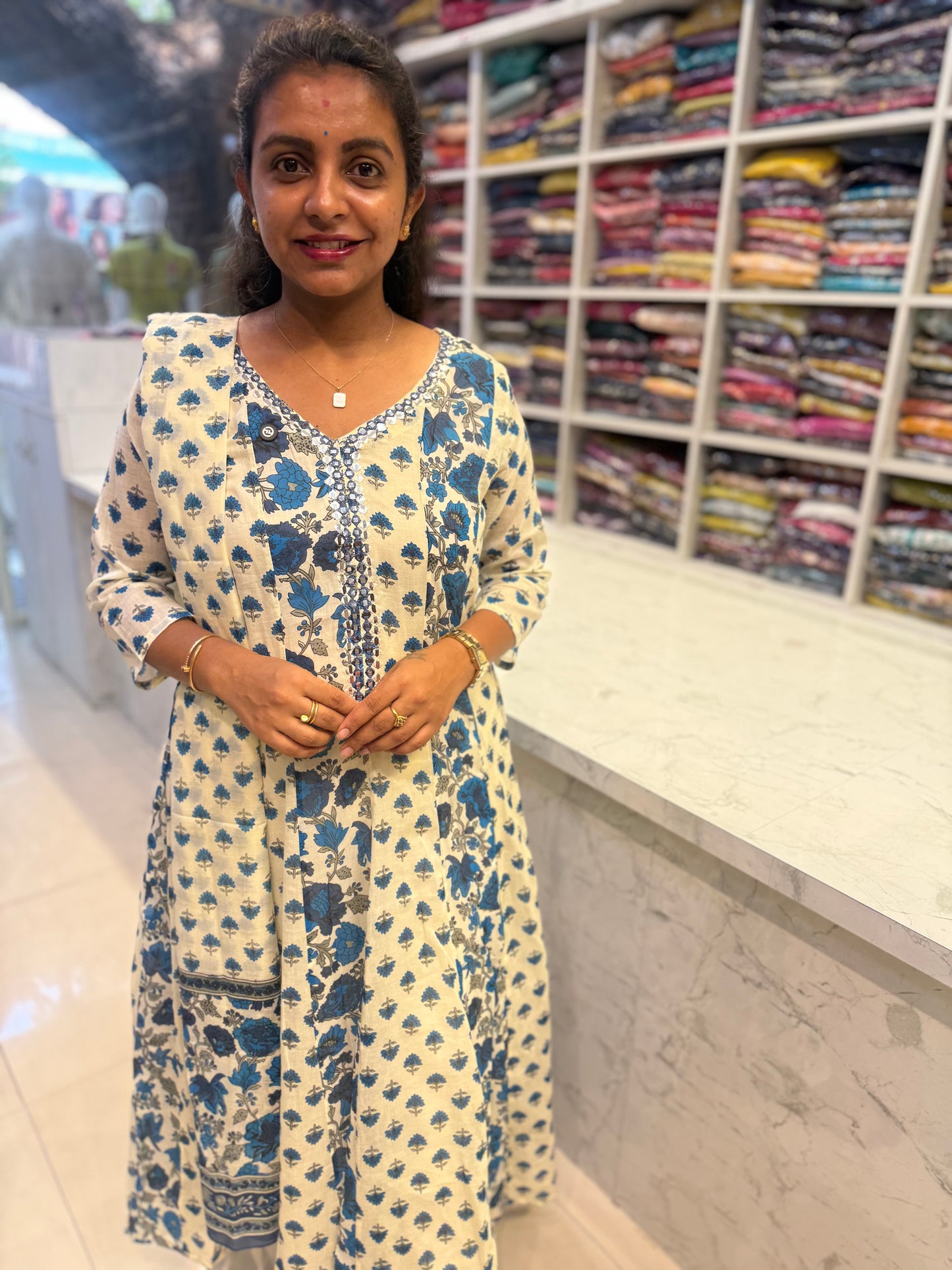 Pure Mul Cotton A-line Kurti With Pant and Dupatta-HSC79