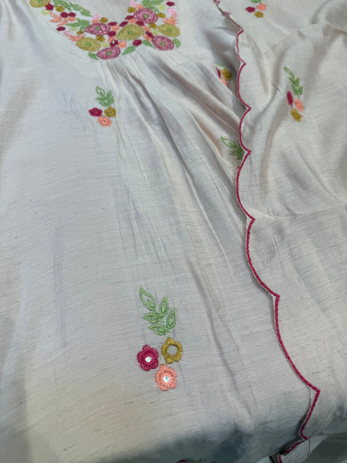 Scallop cut work Embroidery Kurti With Pant and Dupatta -HSC1204