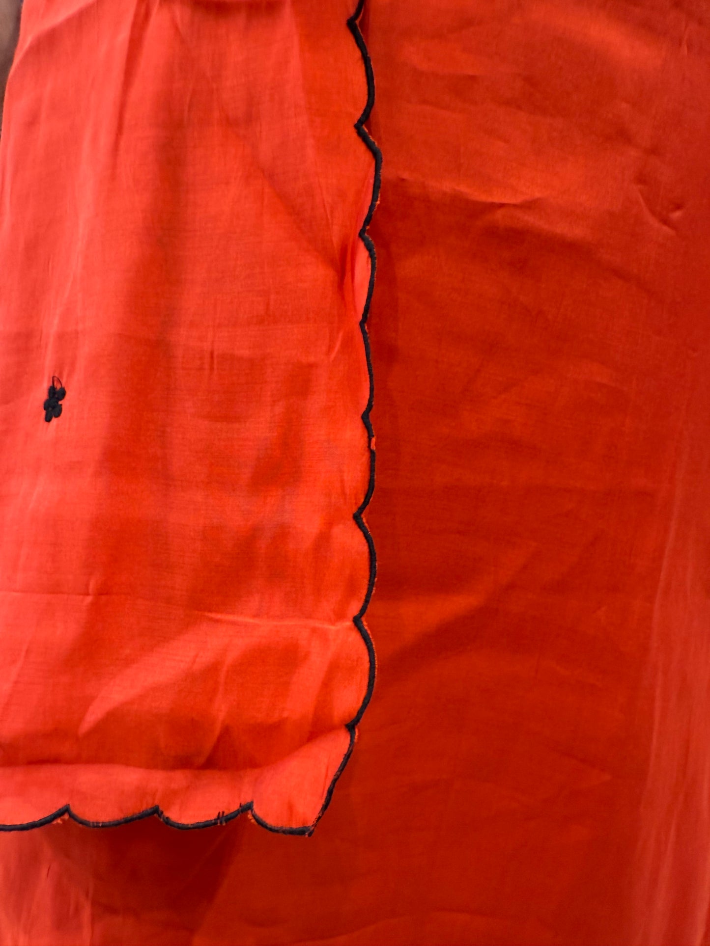 Red Pure Silk Handwork Kurti with Scallop cut work dupatta with pant-HSC42