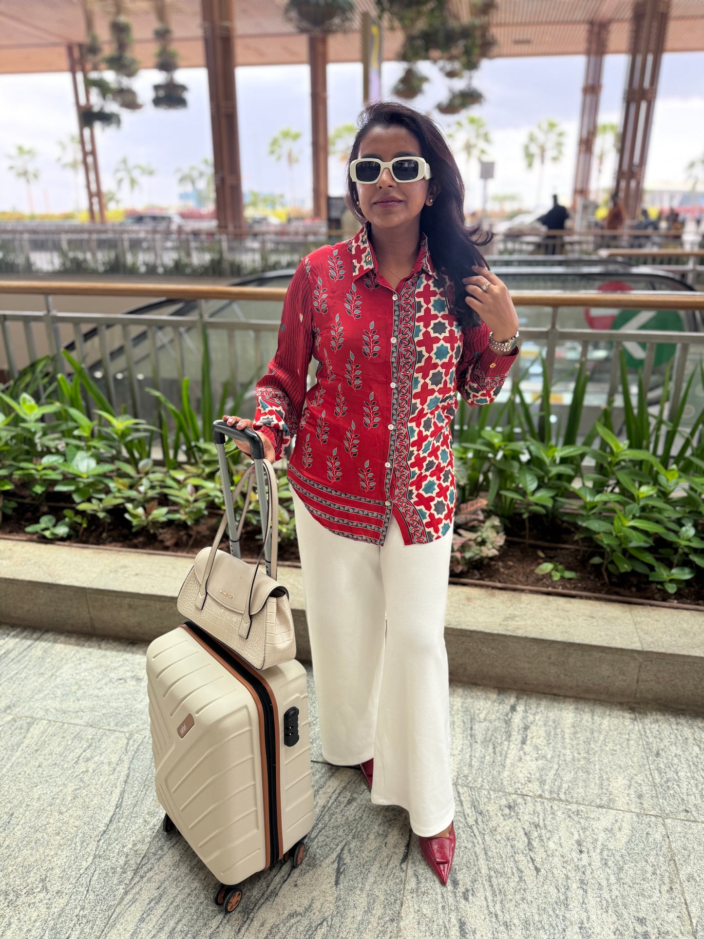 Red Printed Crepe Tunics Top
