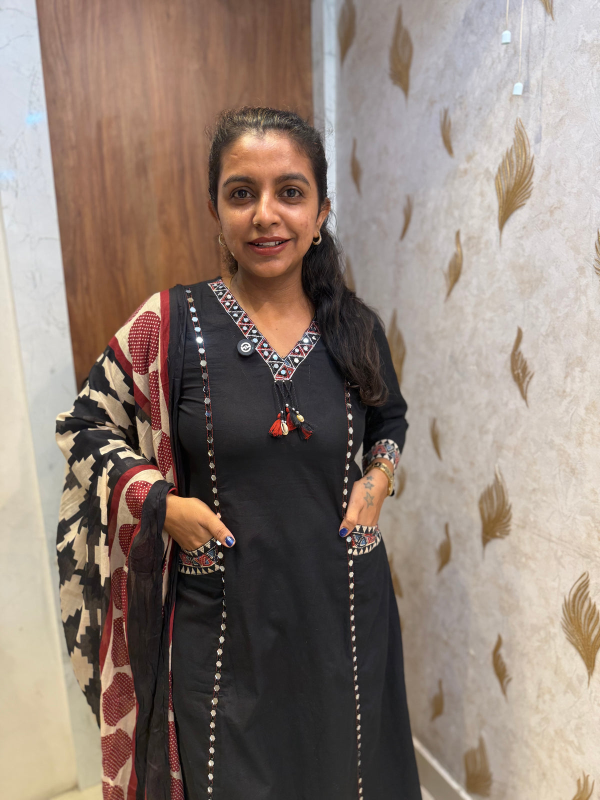 Two Sides Pockets Pure Cotton Kurti With Pant and Printed Dupatta -HSC1233